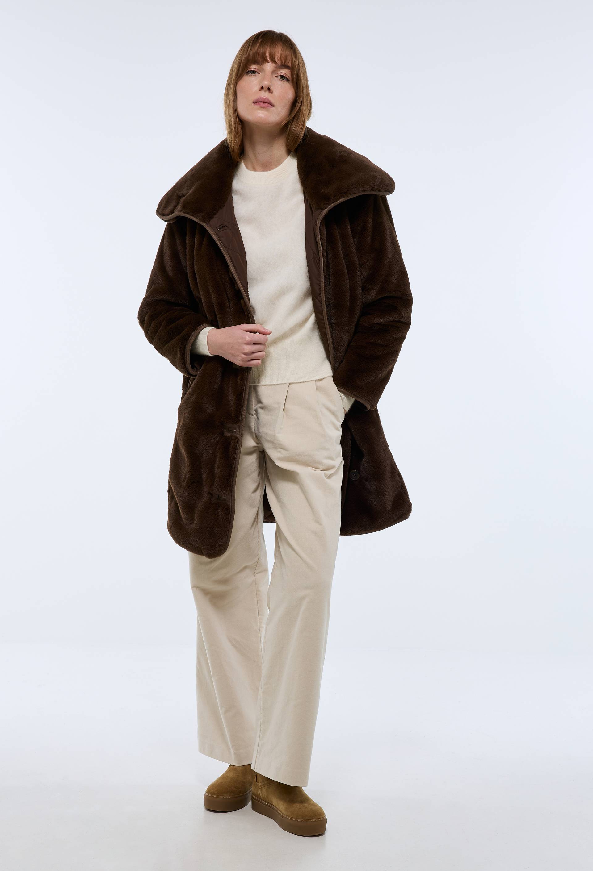 Manteau en fausse fourrure, Brun, large image number 1