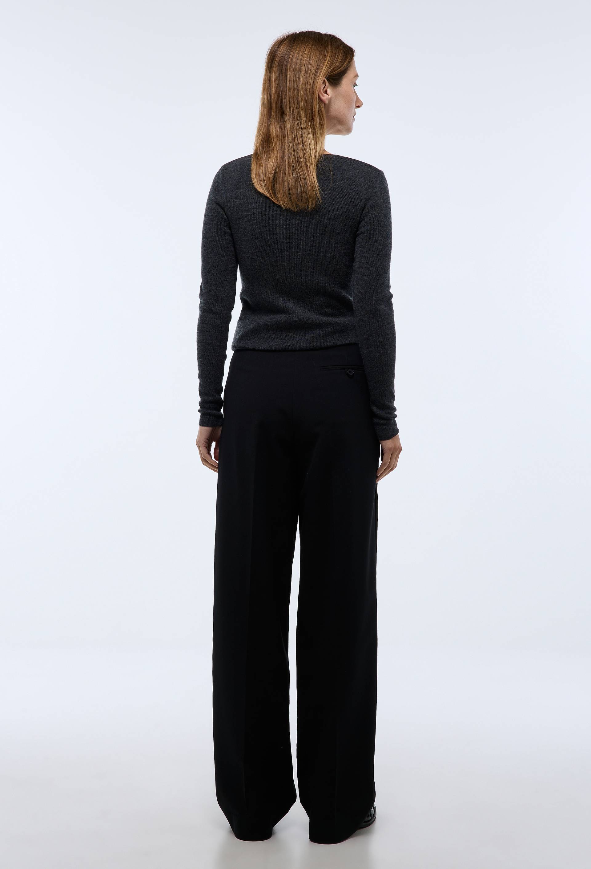 Pantalon large fluide uni contenant de la laine, Noir, large image number 2