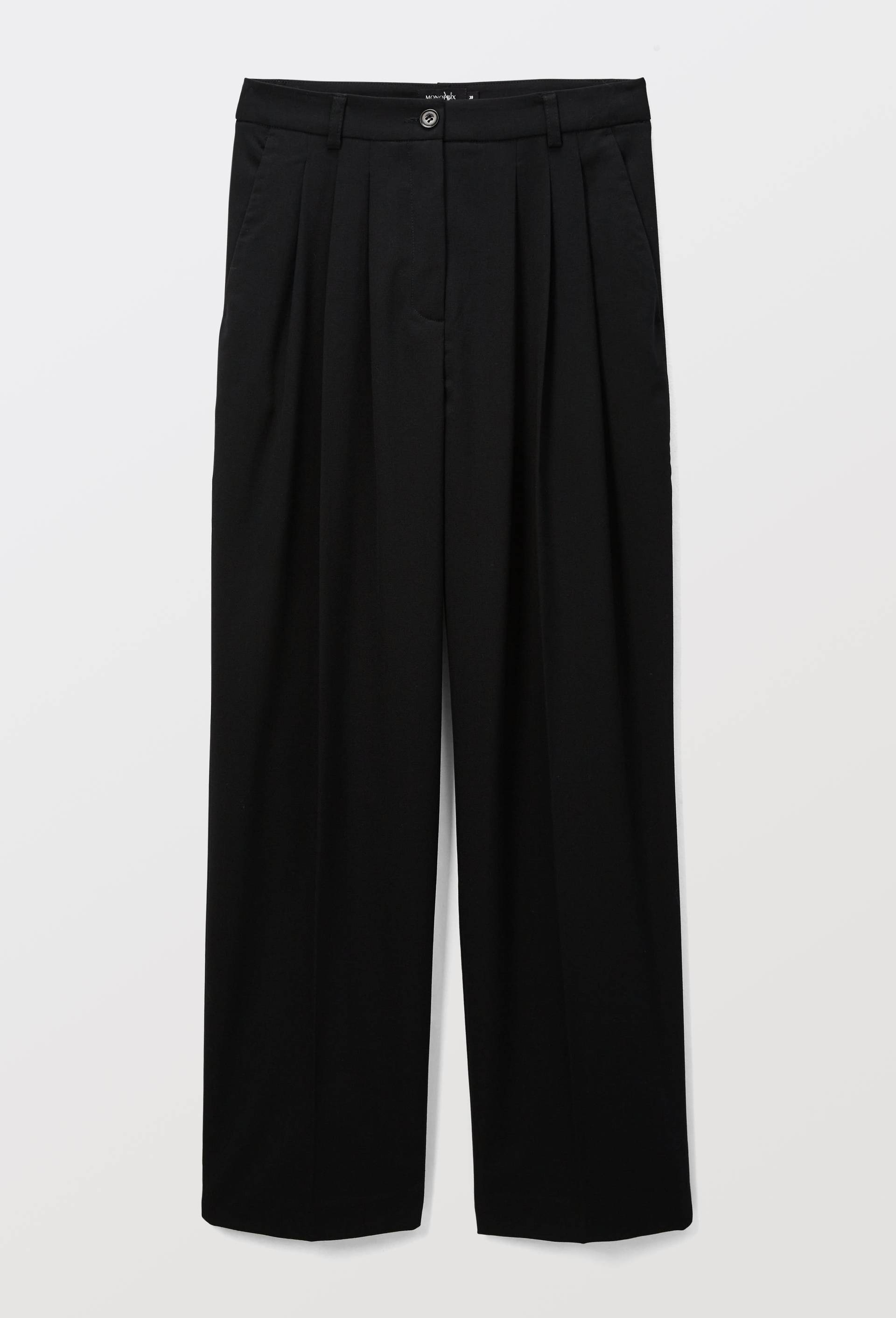 Pantalon large fluide uni contenant de la laine, Noir, large image number 3