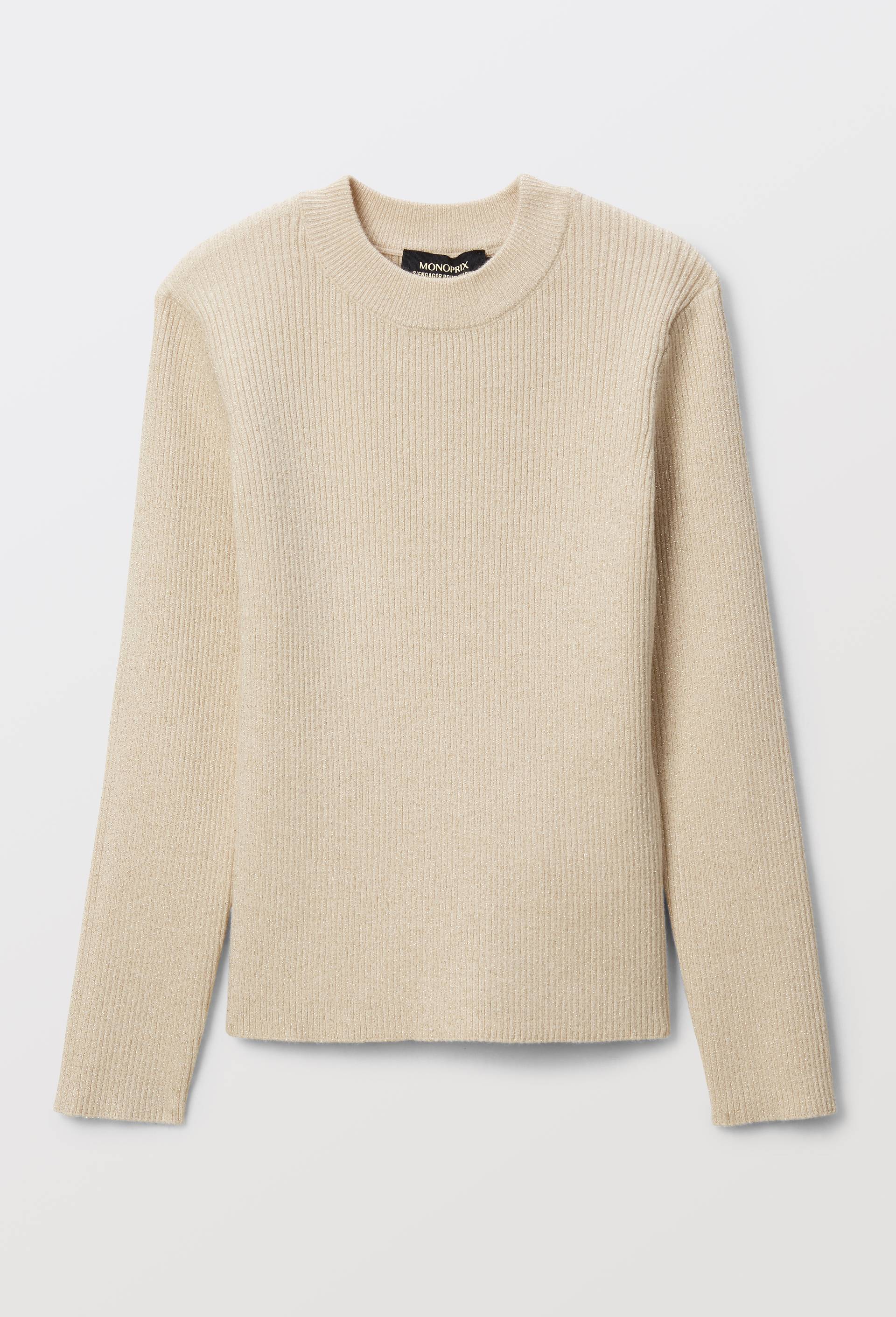 Sous pull uni &agrave; col montant en fibres m&eacute;tallis&eacute;s, Beige clair, large image number 2.0