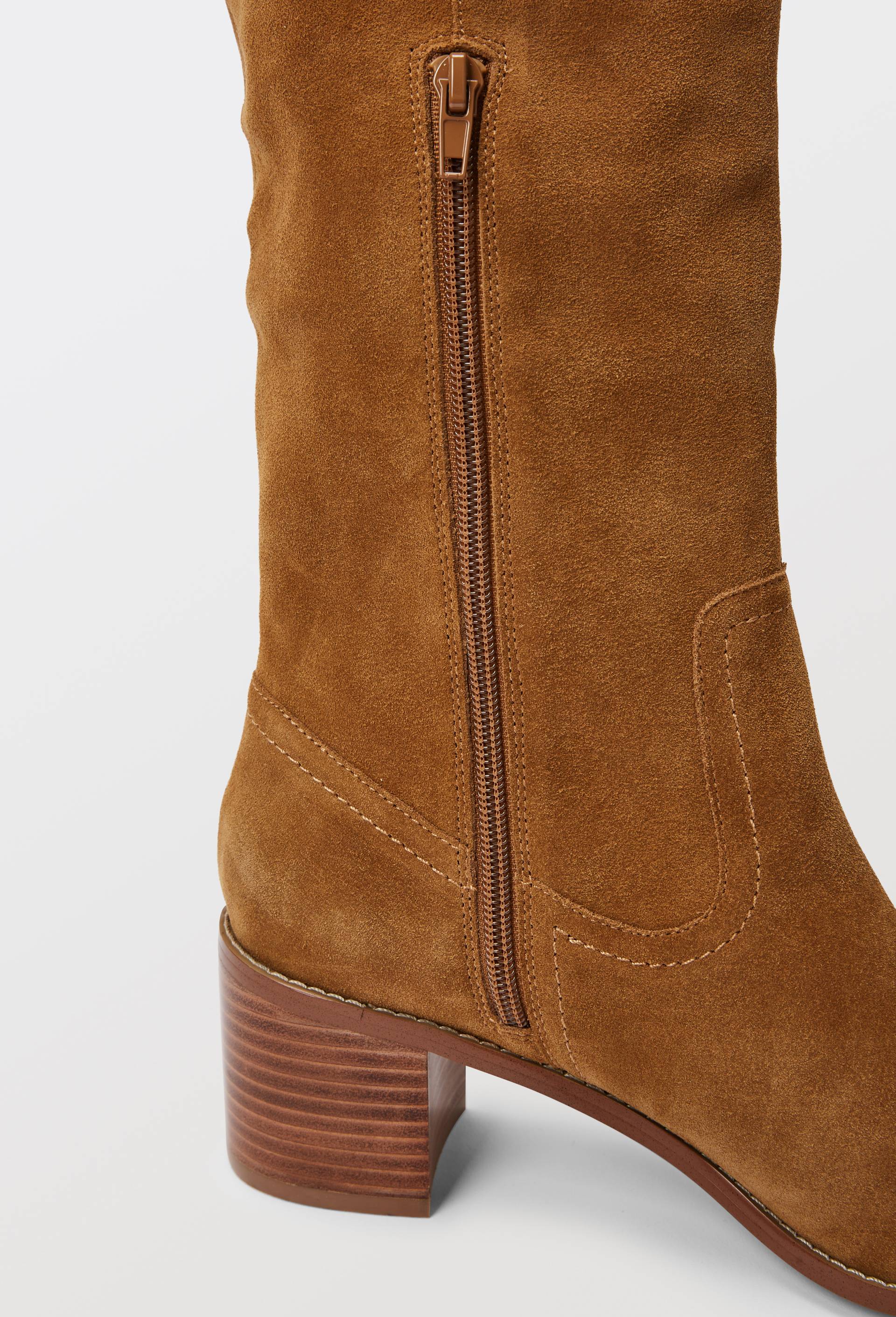 Cuissardes &agrave; talon en cuir velours, Beige, large image number 2