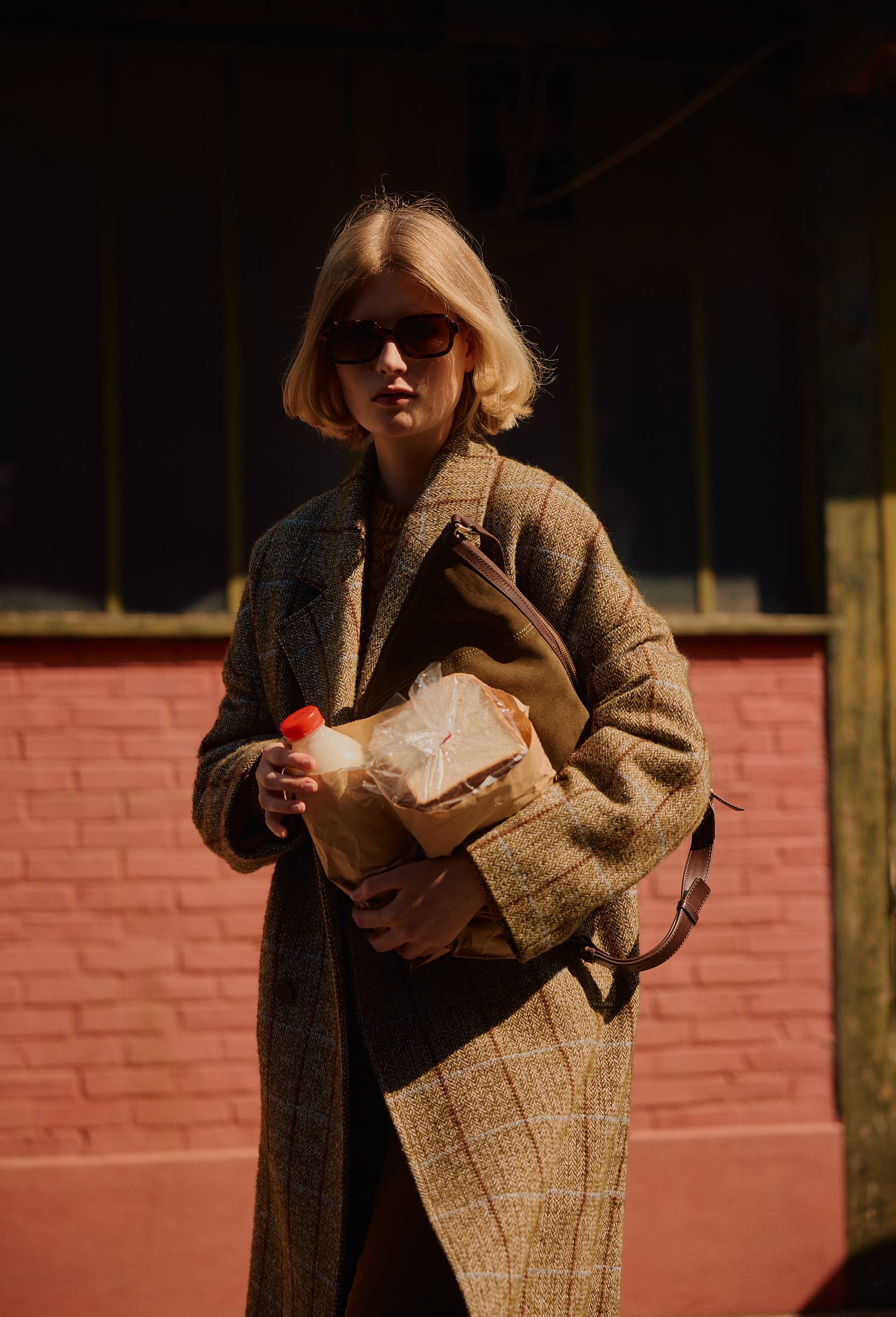 Manteau long &agrave; carreaux &agrave; double boutonnage contenant de la laine, Brun fonc&eacute;, large image number 0