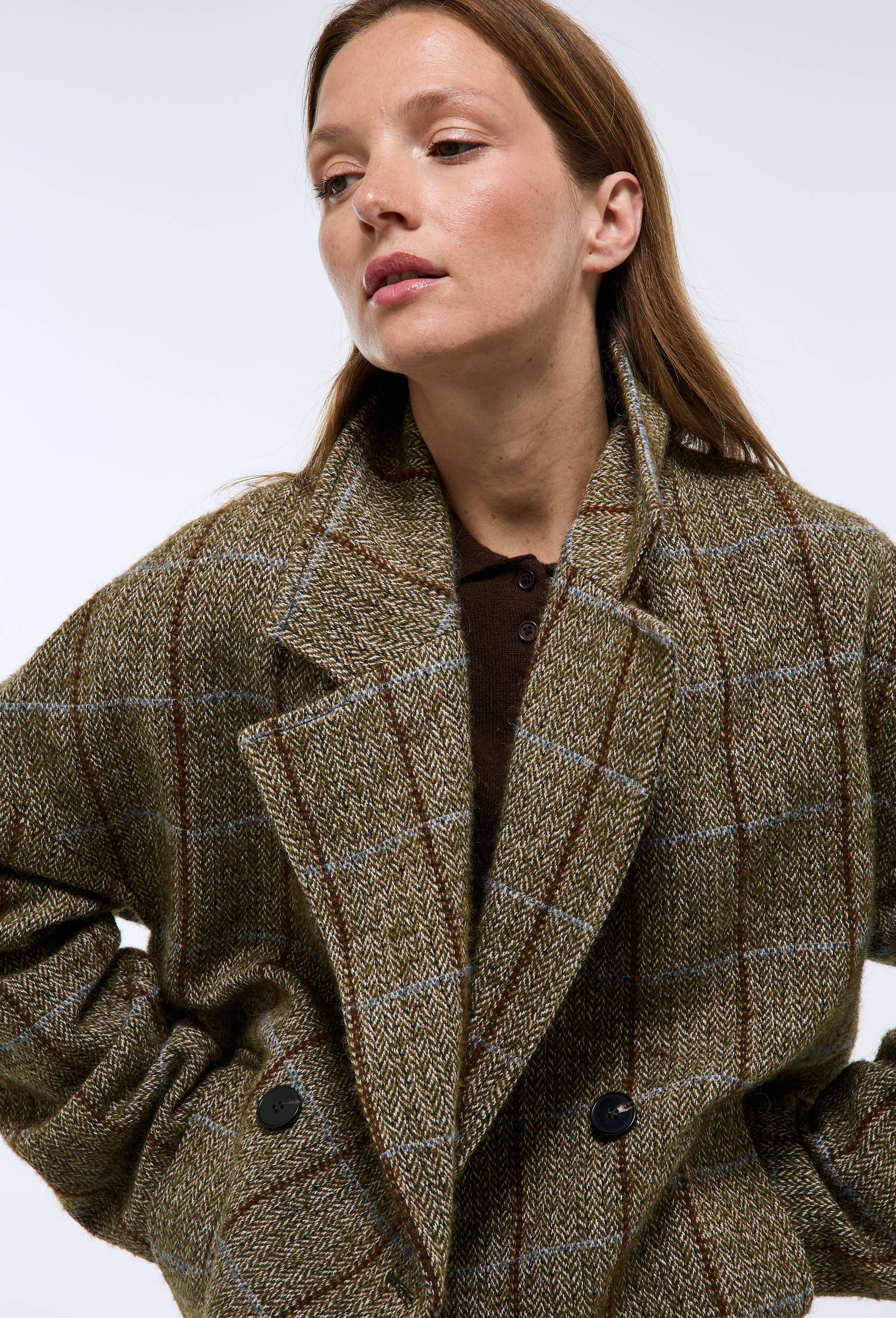 Manteau long &agrave; carreaux &agrave; double boutonnage contenant de la laine, Brun fonc&eacute;, large image number 3