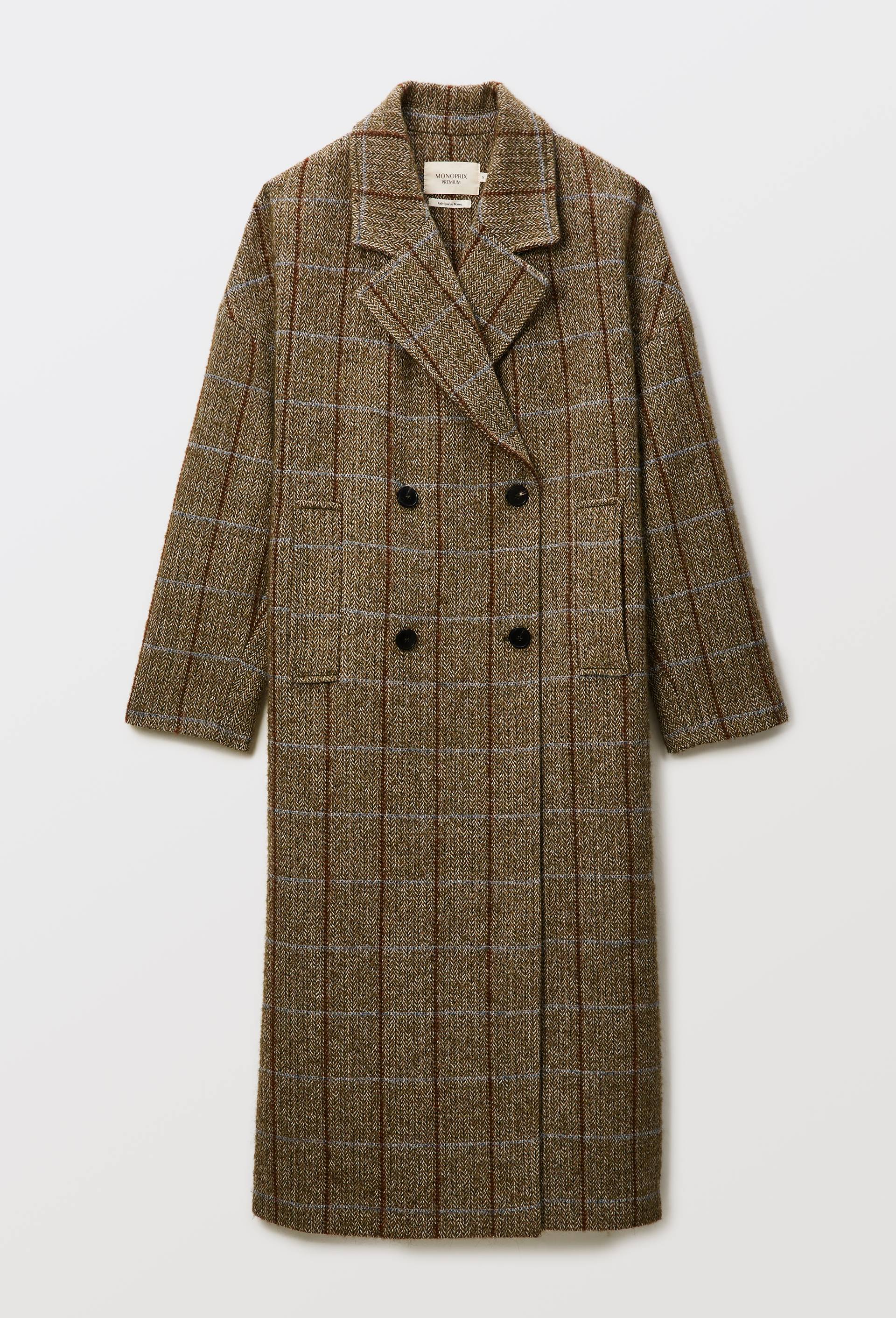 Manteau long &agrave; carreaux &agrave; double boutonnage contenant de la laine, Brun fonc&eacute;, large image number 5