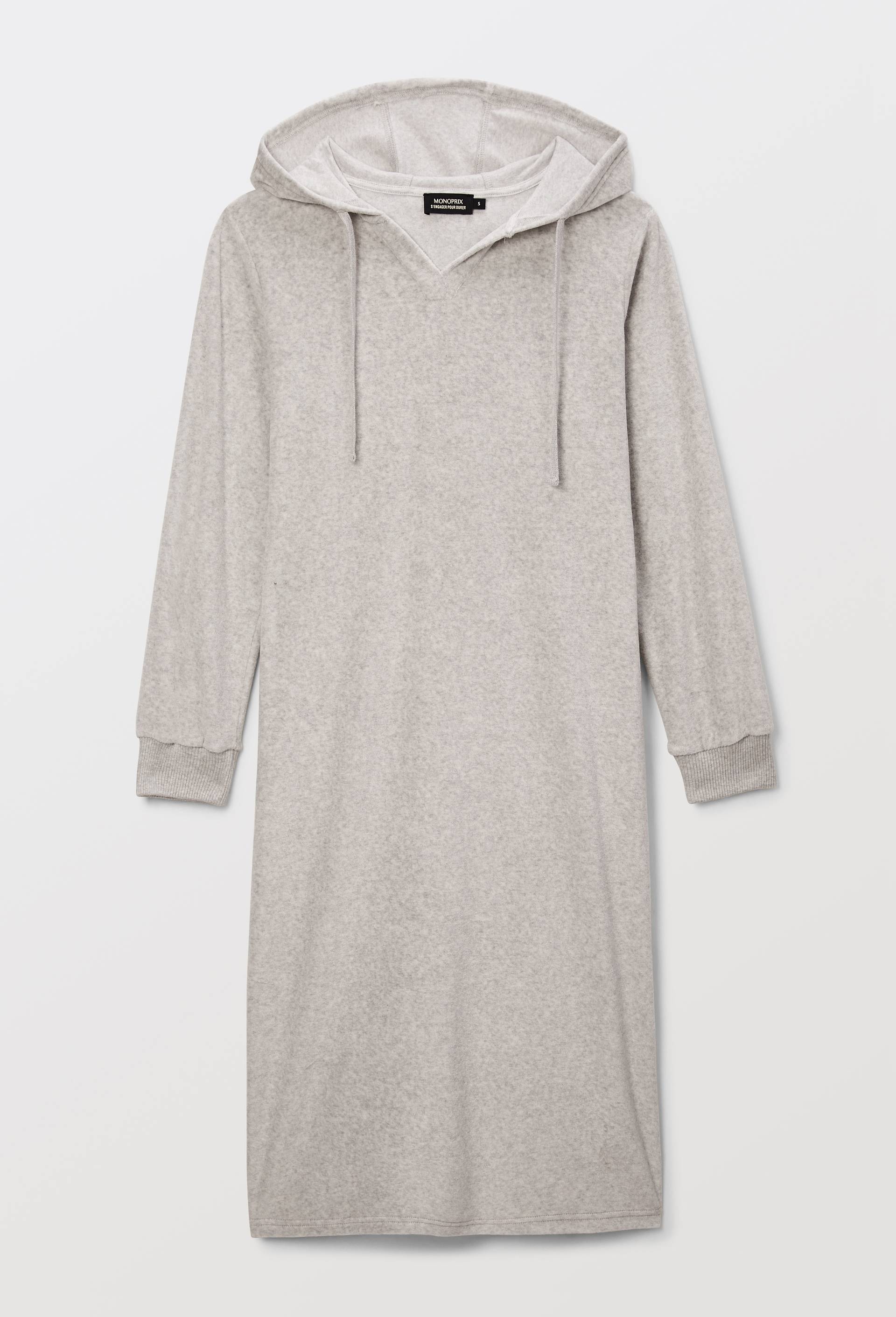 Chemise de nuit longue avec capuche unie en velours, Gris, large image number 2