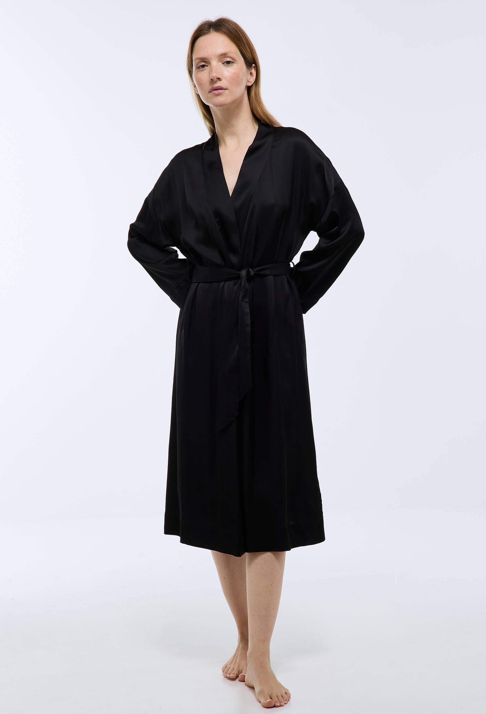 Kimono uni en viscose, Noir, large image number 0.0