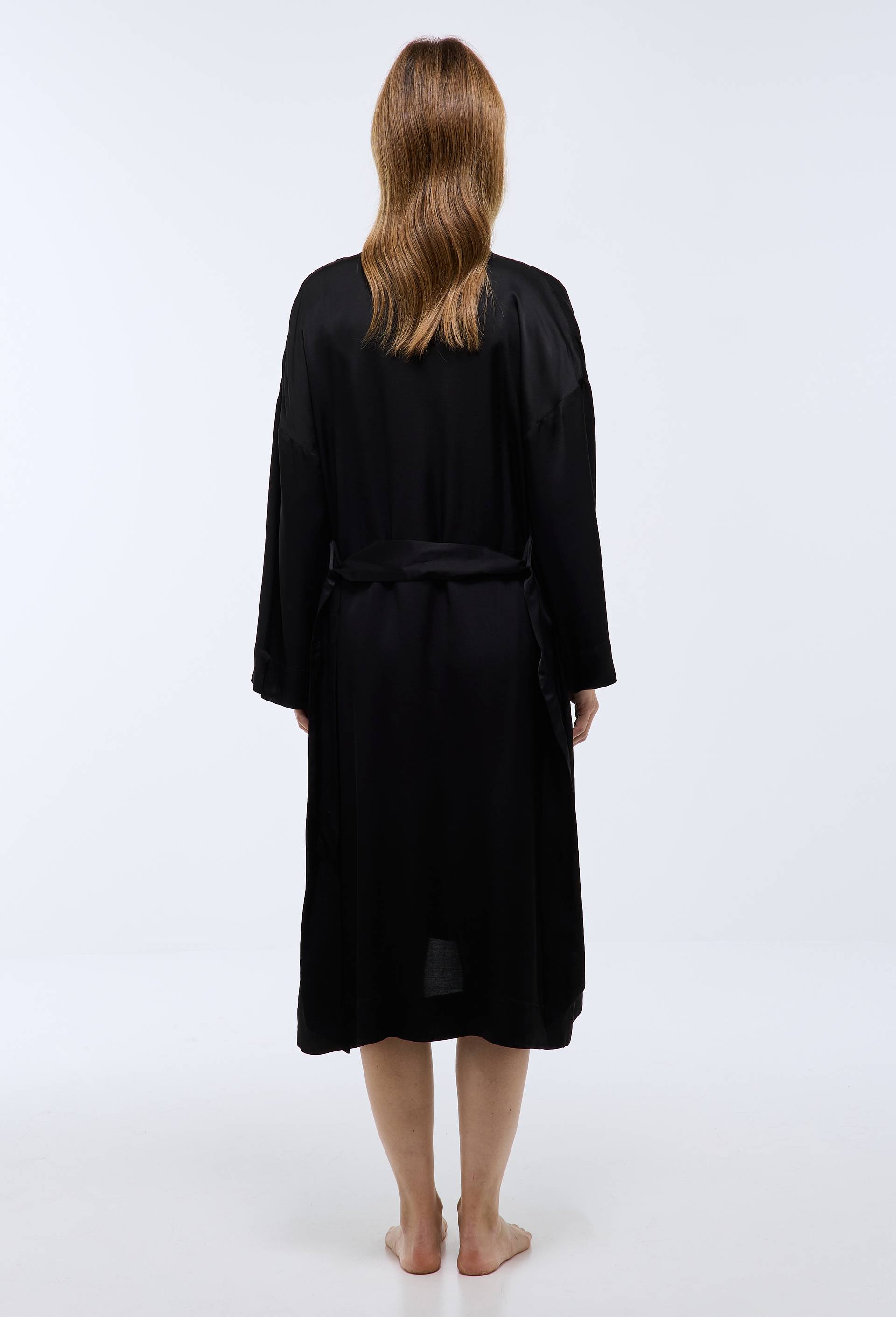Kimono uni en viscose, Noir, large image number 1