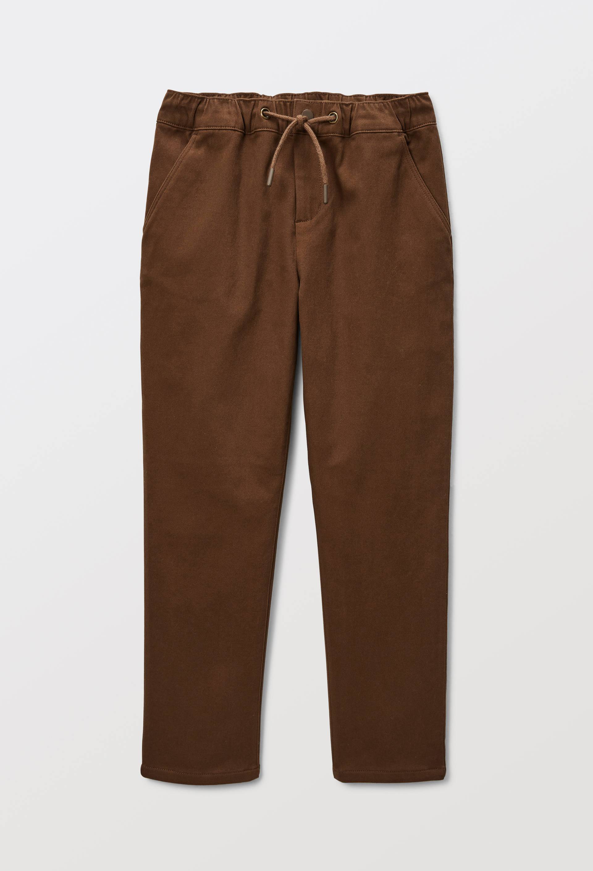 Pantalon droit &eacute;lastiqu&eacute; uni en coton BIO GOTS, Brun, large image number 0