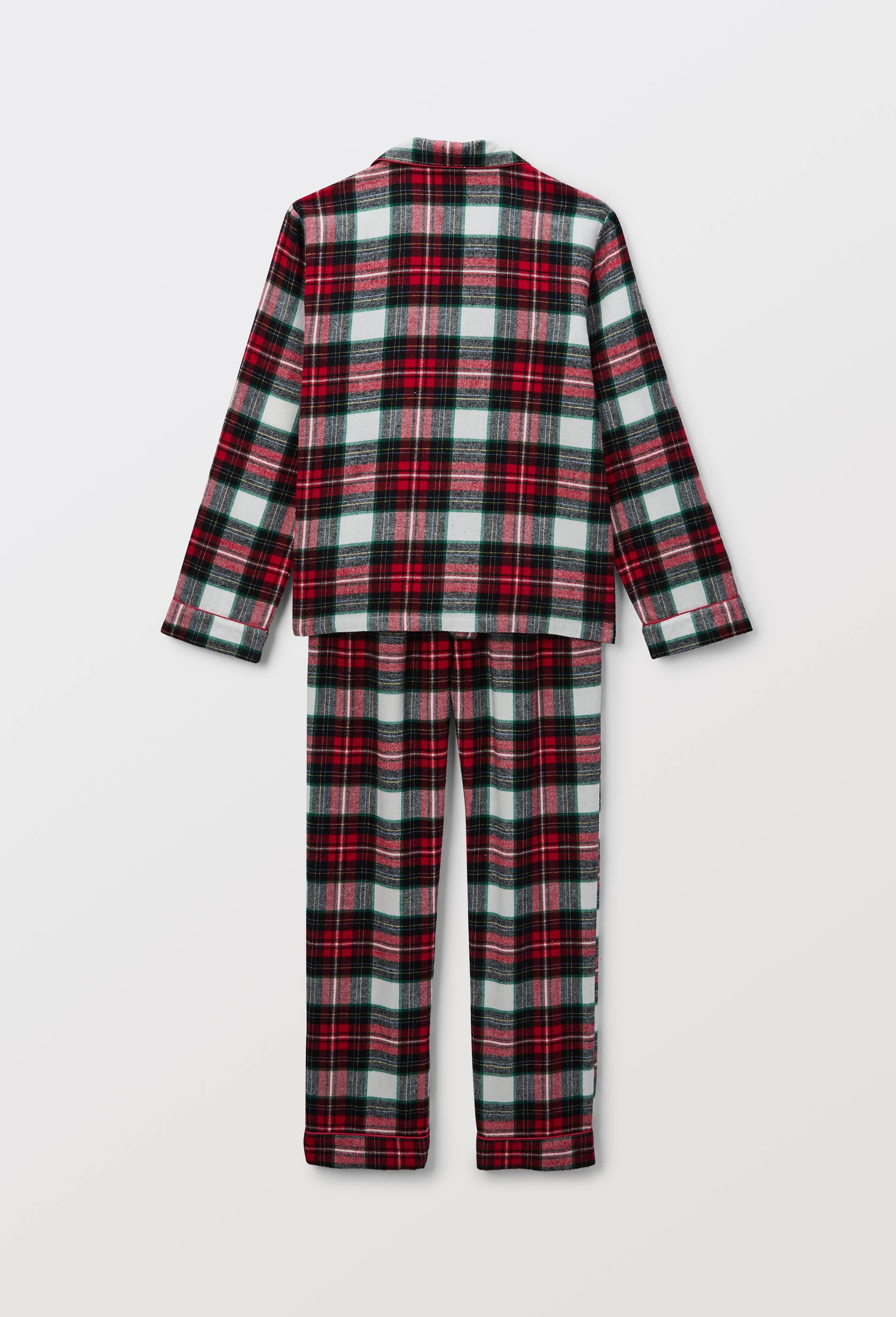 Pyjama chemise manches longues &agrave; carreaux en coton, Ecru, large image number 1.0
