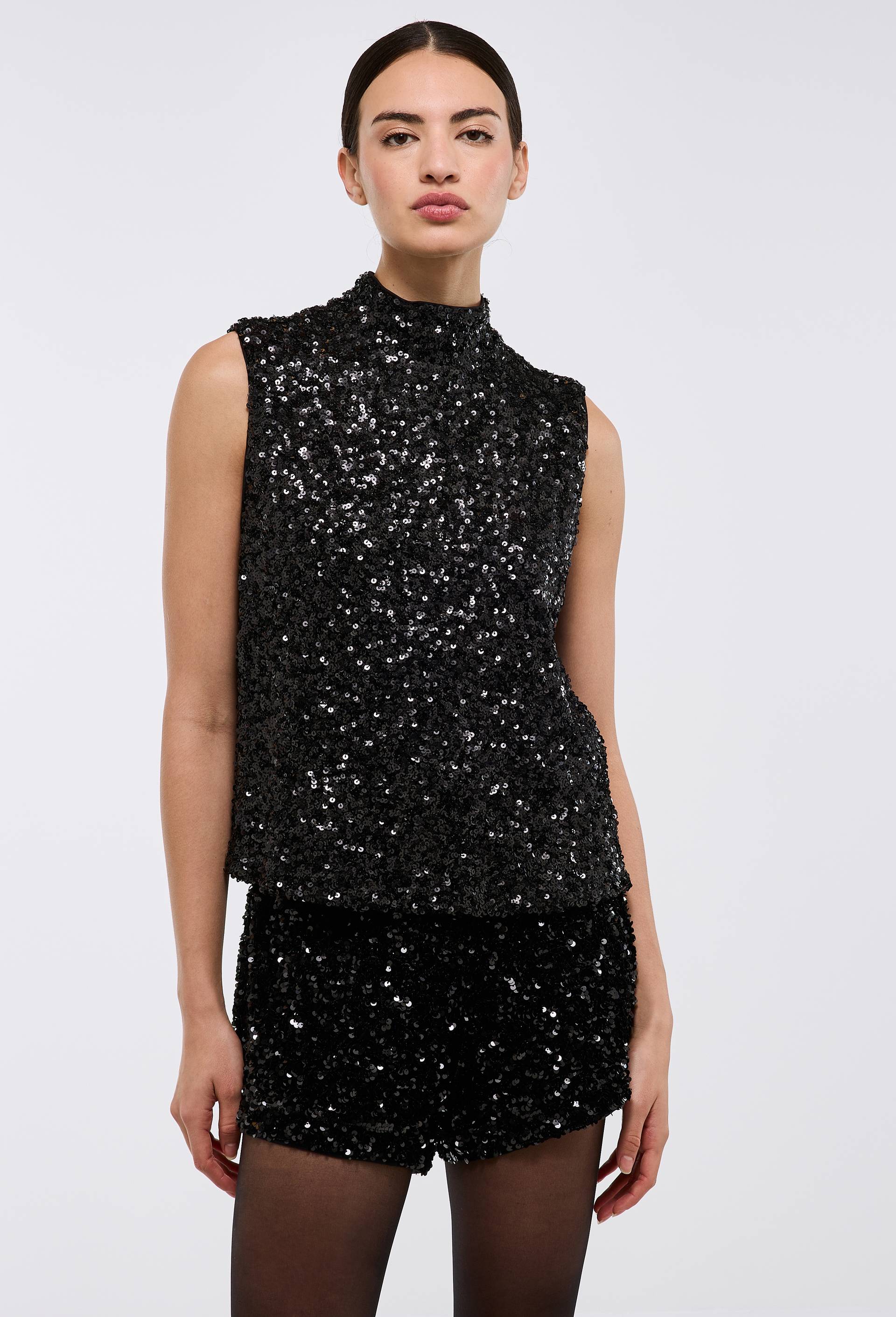 Top sans manches en sequin, Noir, large image number 0