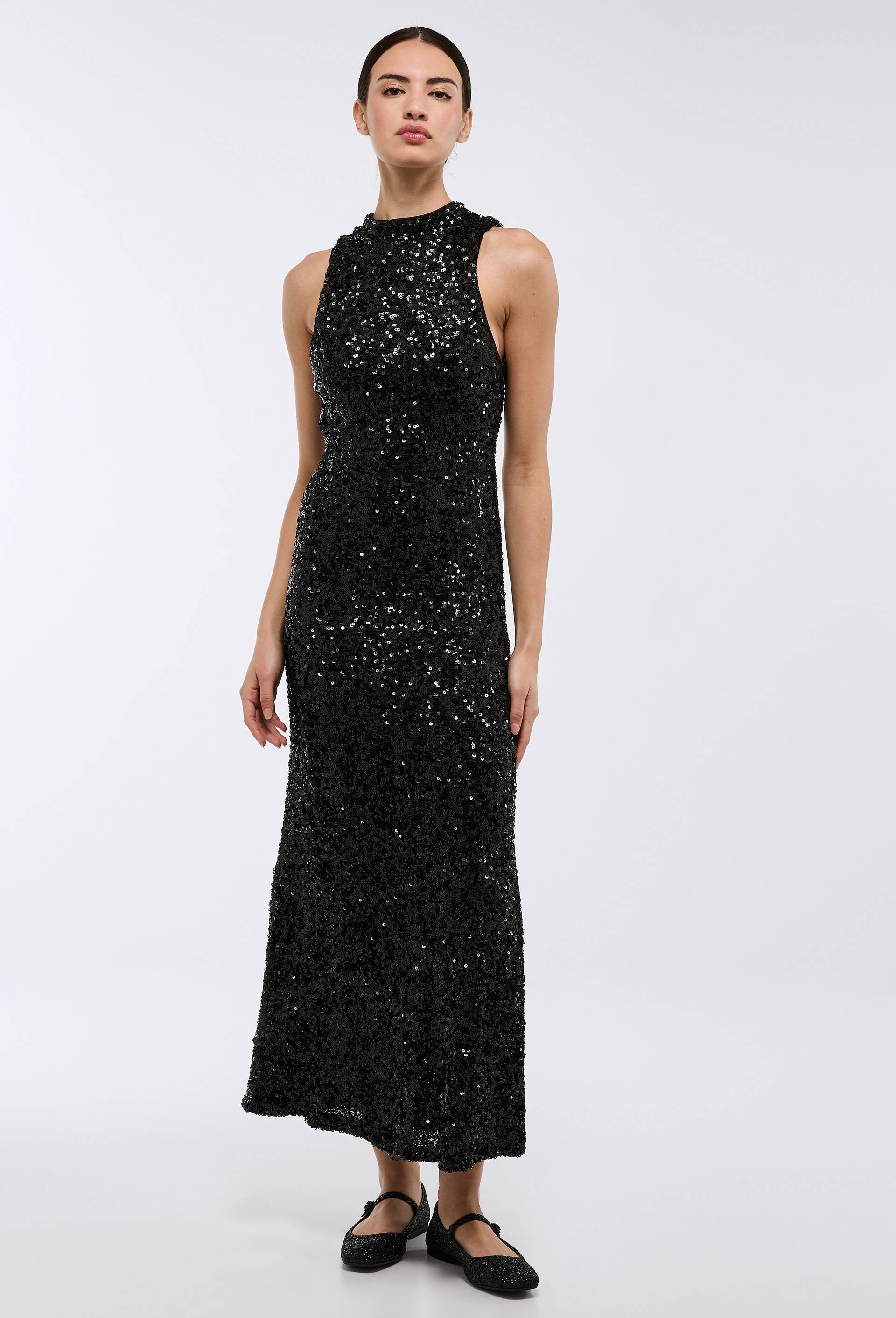 Robe longue sans manches &agrave; sequin, Noir, large image number 2
