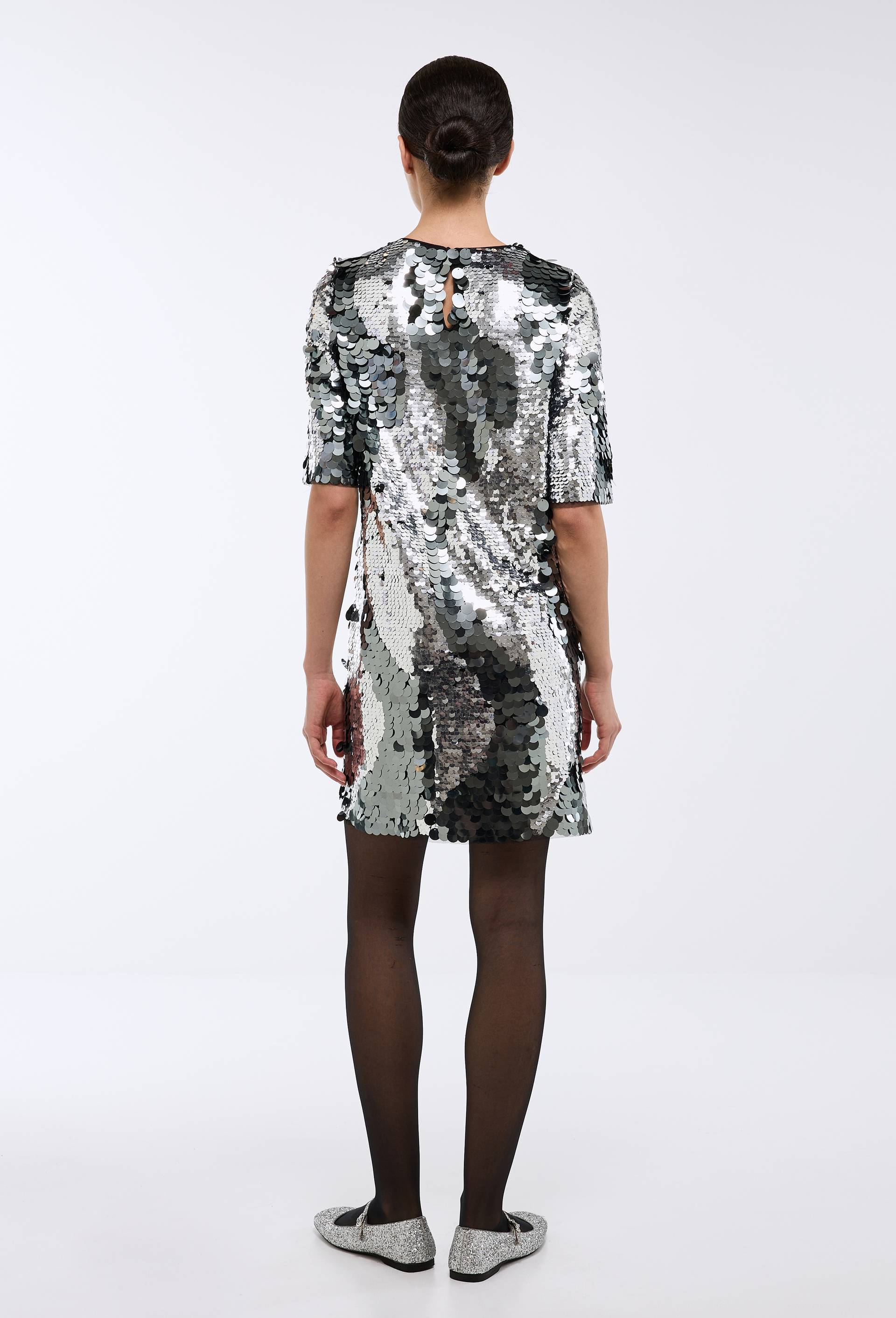Robe courte unie sequins, Argent, large image number 2