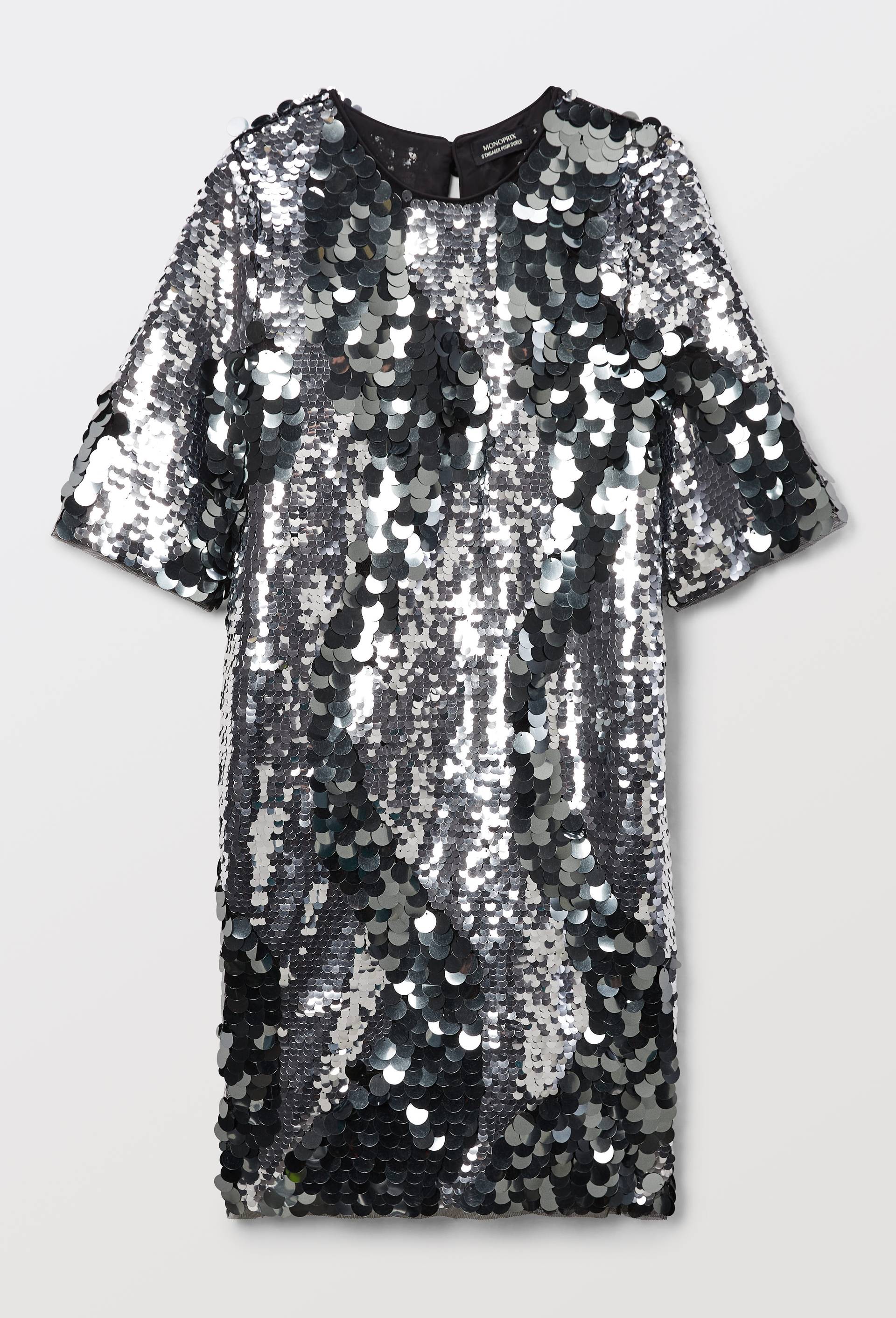 Robe courte unie sequins, Argent, large image number 3