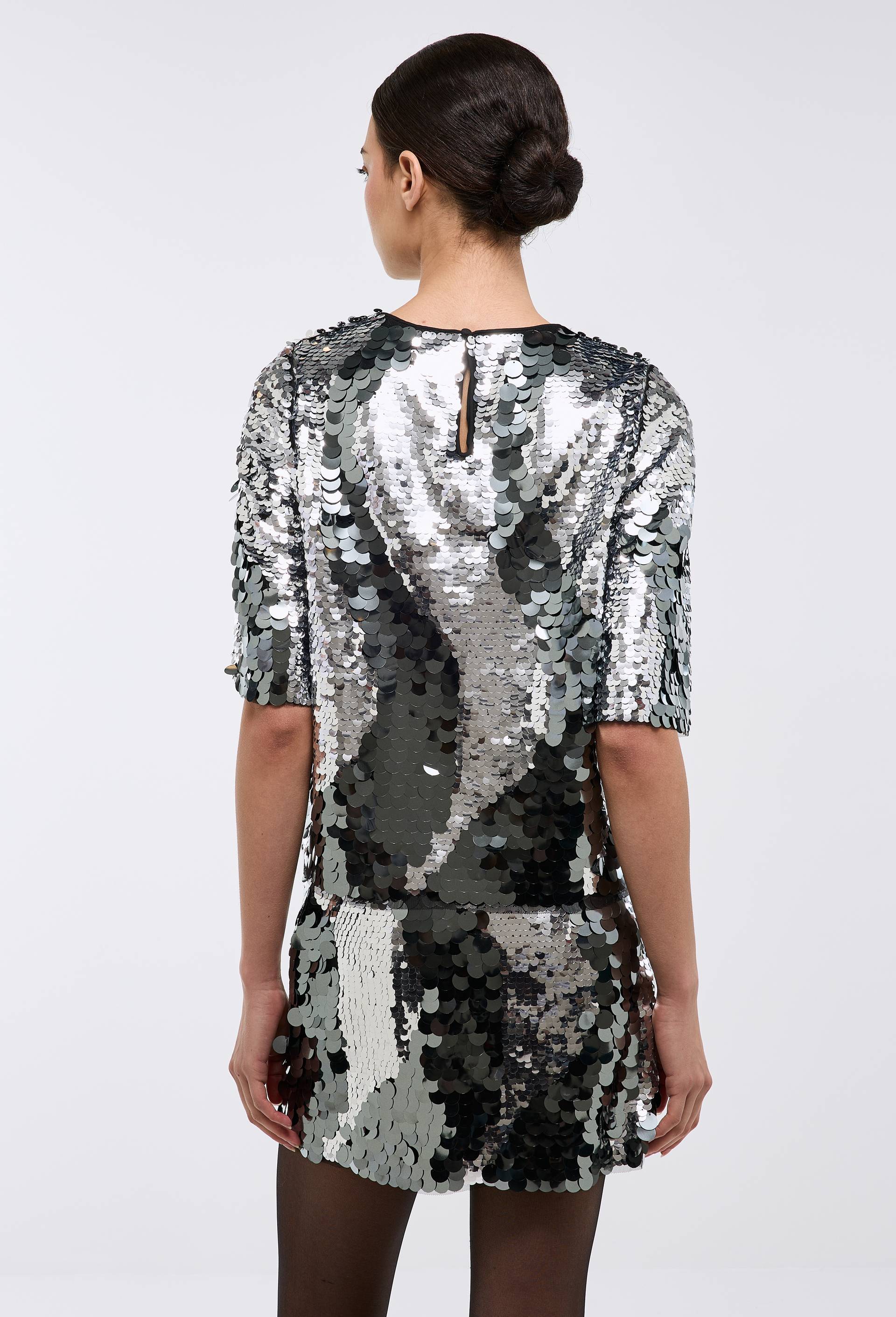 Top manches courtes en sequins, Argent, large image number 1