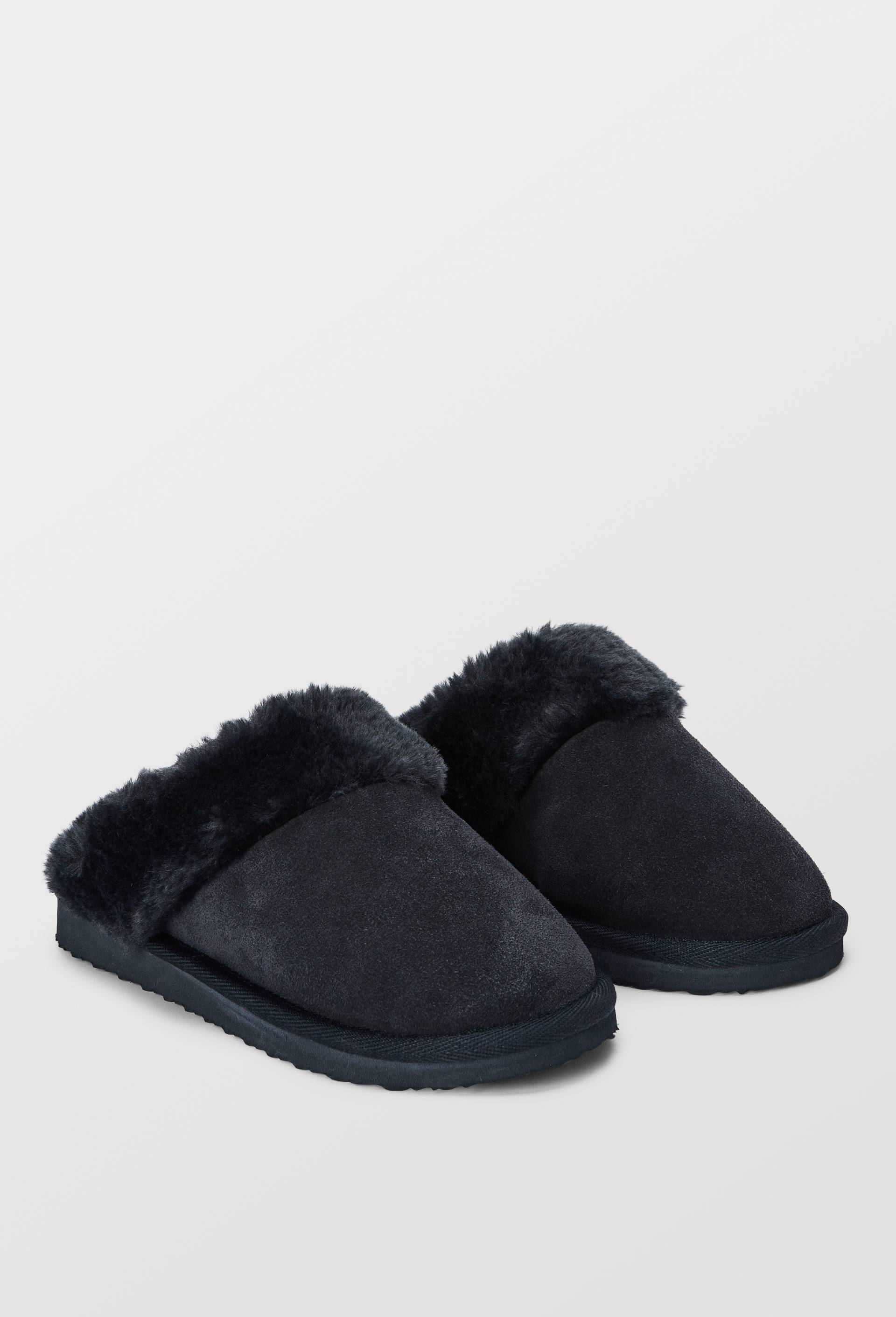 Mules int&eacute;rieur en fausse fourrure, Bleu fonc&eacute;, large image number 0