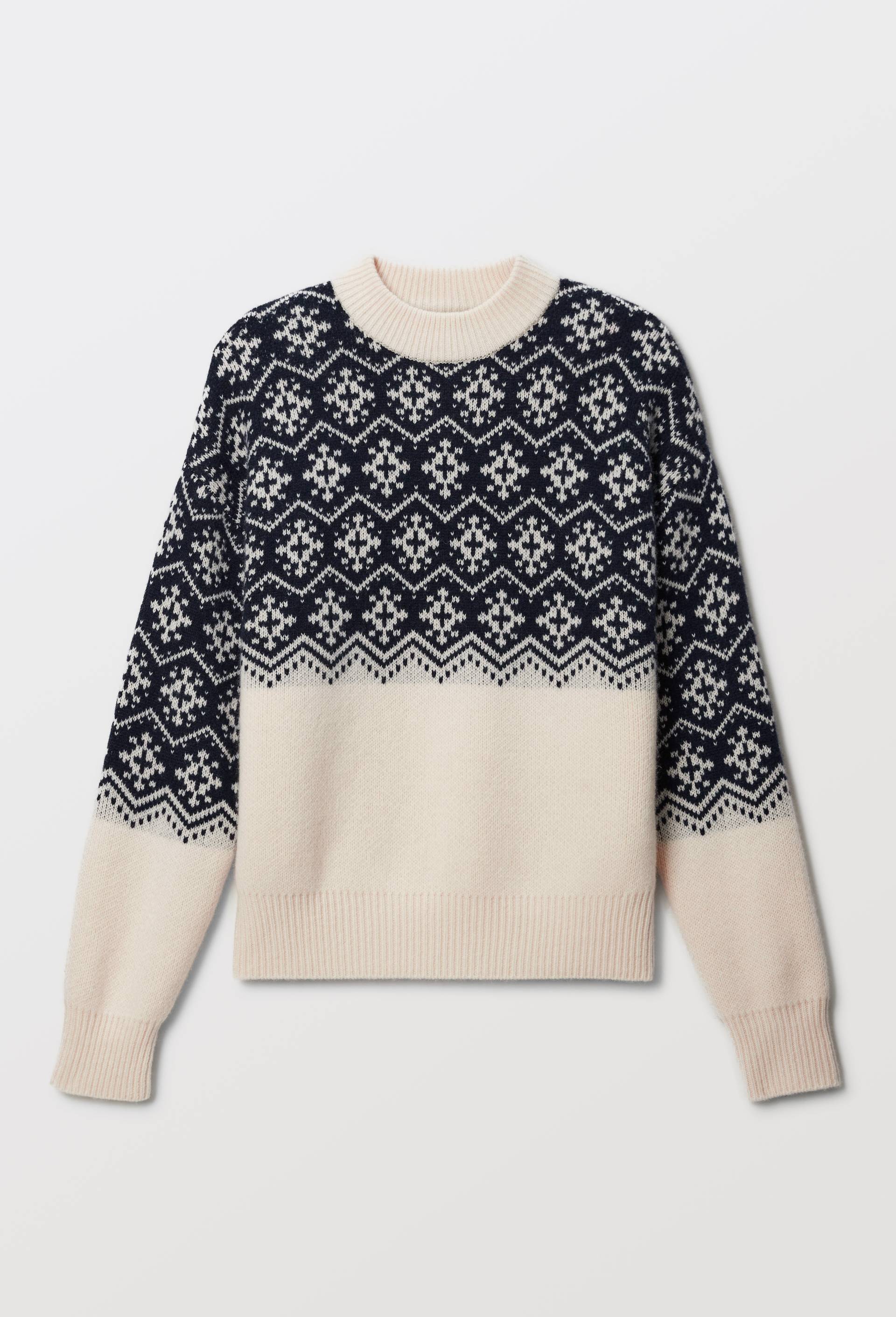 Pull jacquard fantaisie en laine, Bleu fonc&eacute;, large image number 2.0
