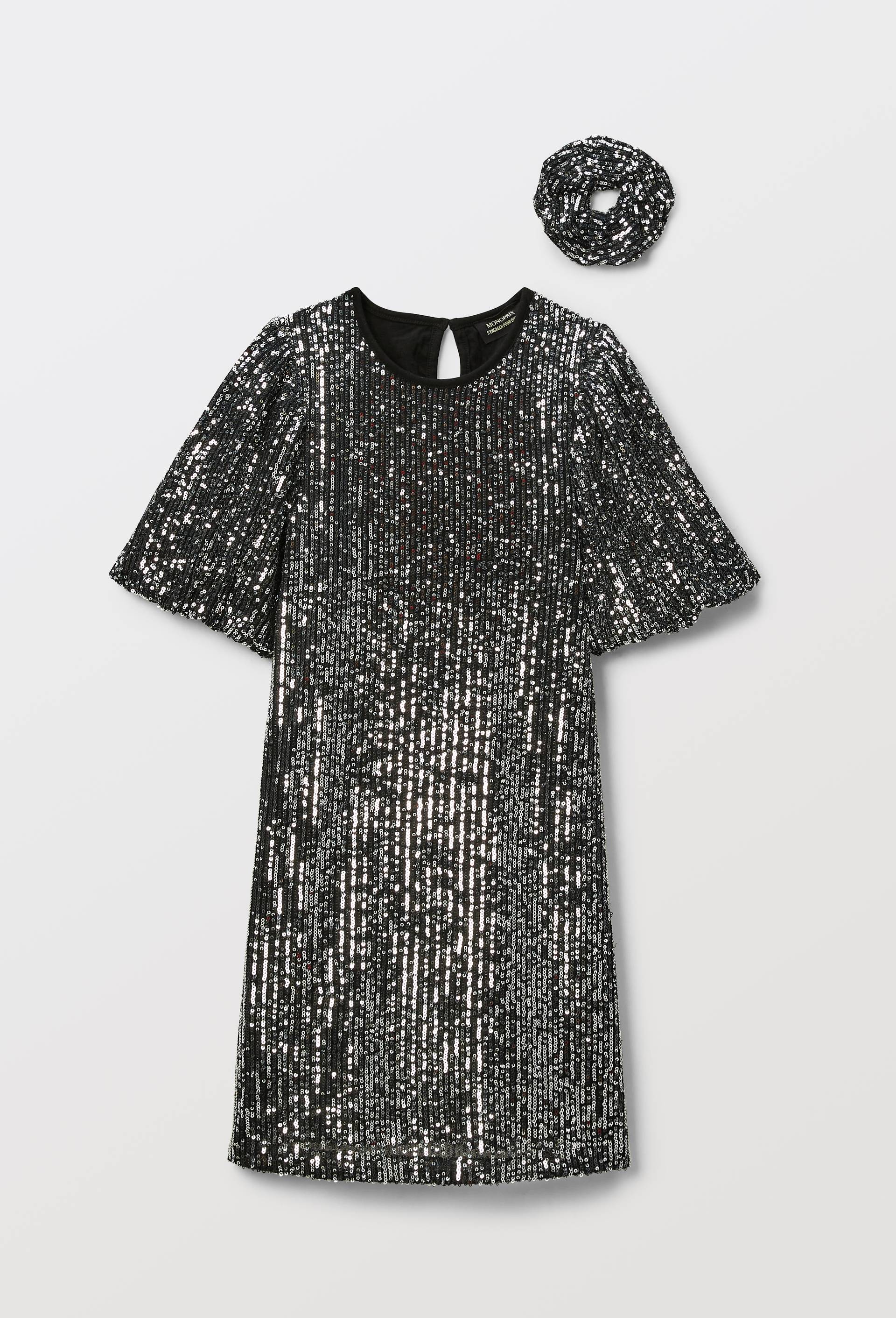 Robe courte &agrave; sequins, Noir, large image number 2