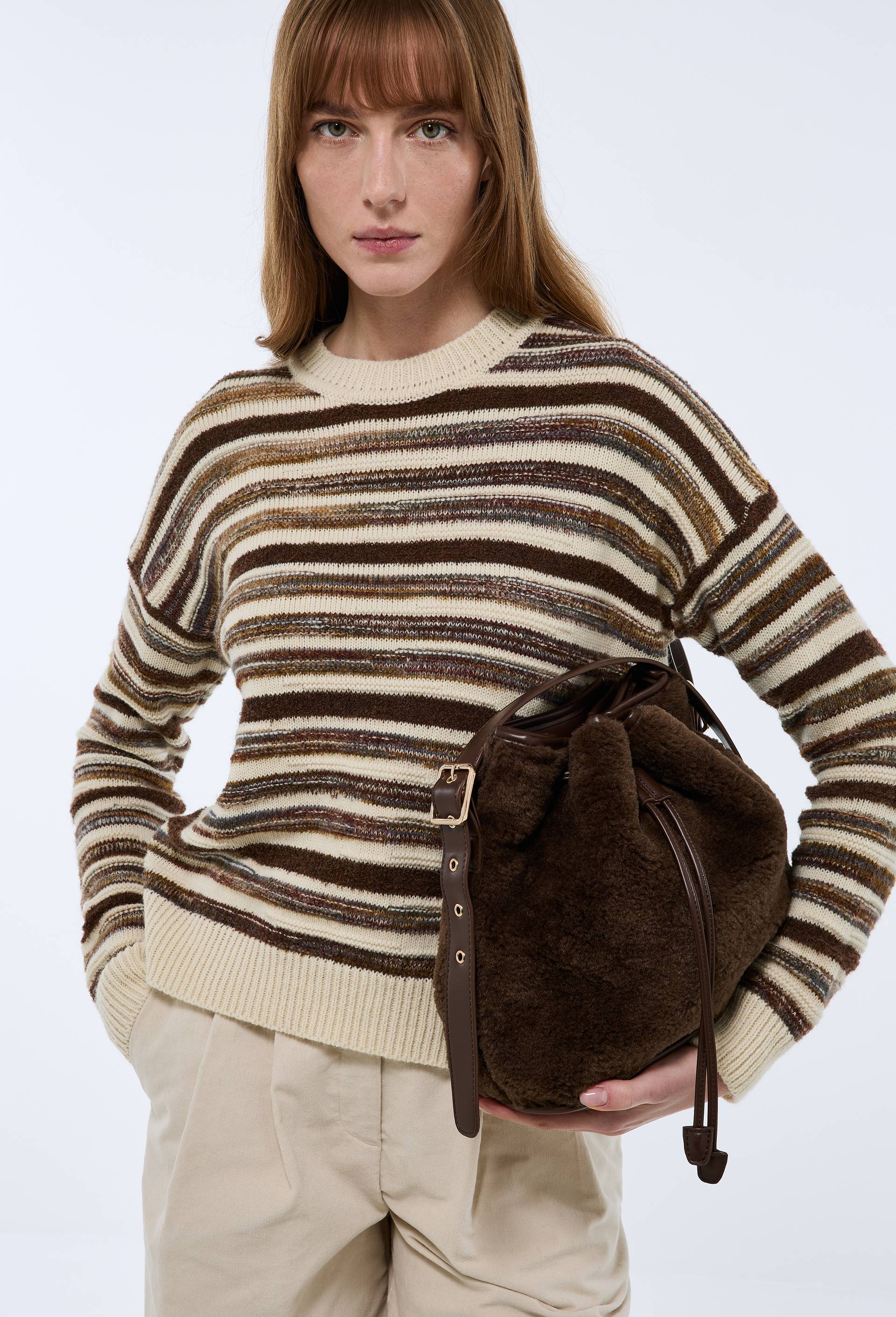 Sac seau imitation fourrure BRUN pour femme MONOPRIX