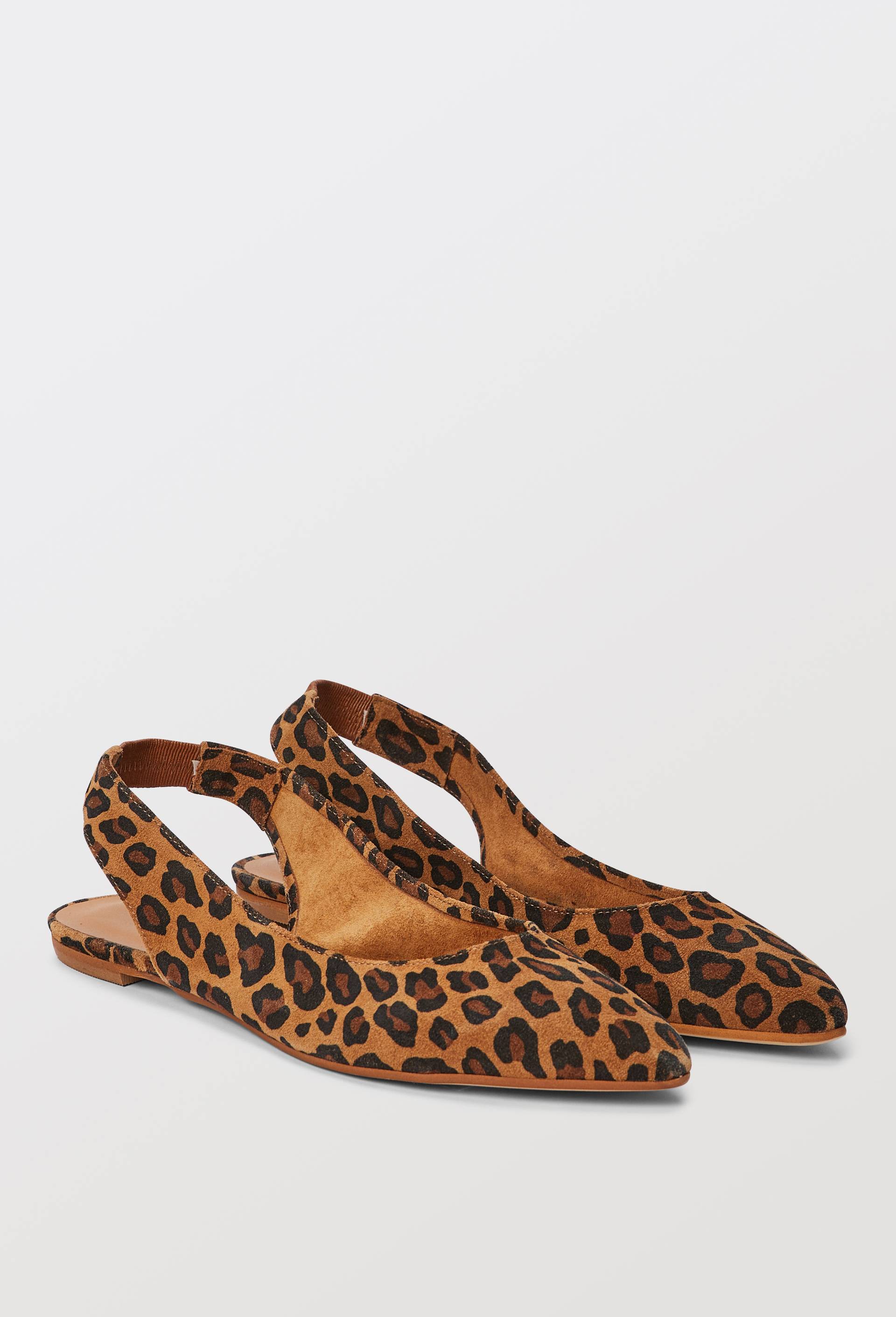 Slingback l&eacute;opard en cuir velours, Brun clair, large image number 0.0