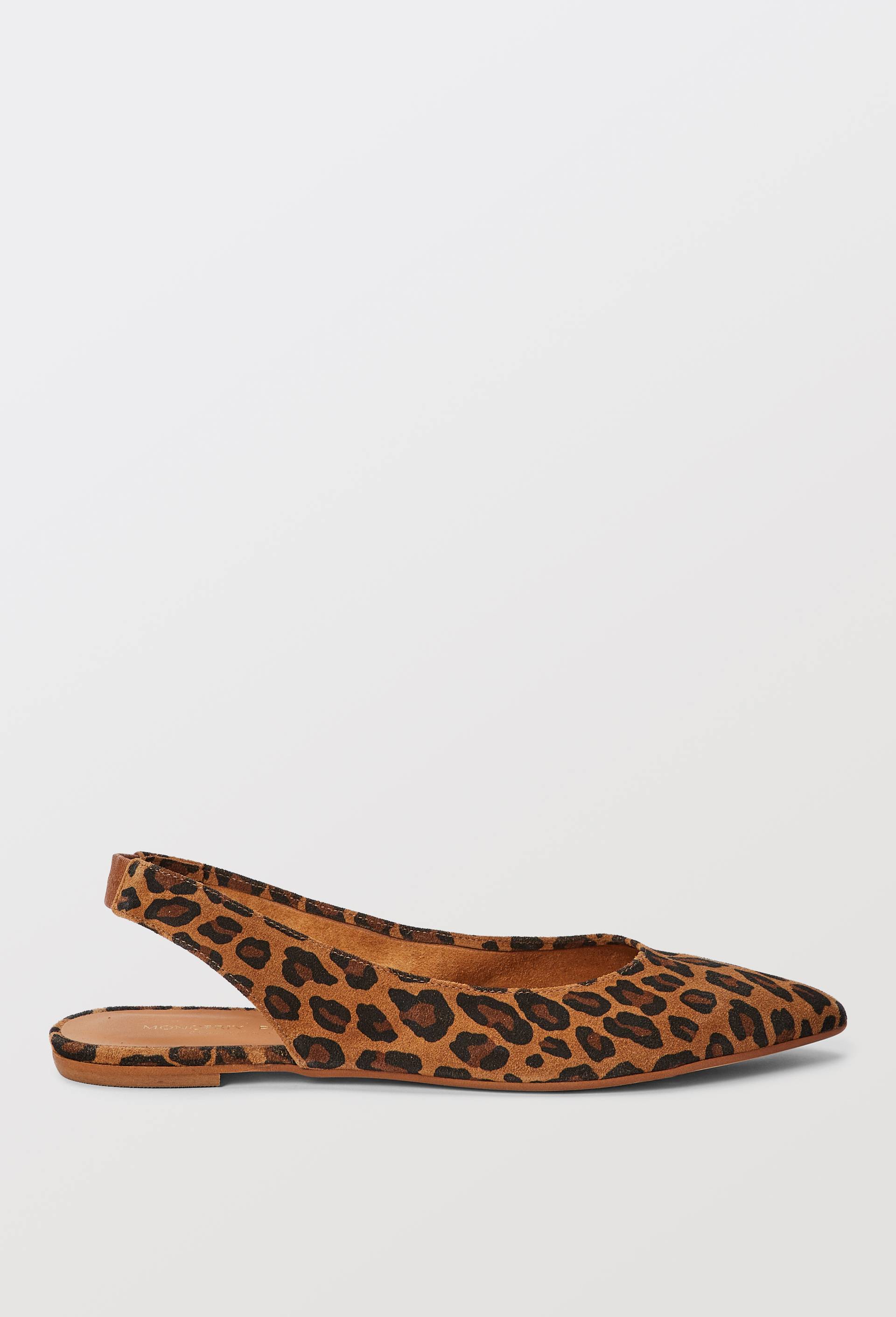 Slingback l&eacute;opard en cuir velours, Brun clair, large image number 1
