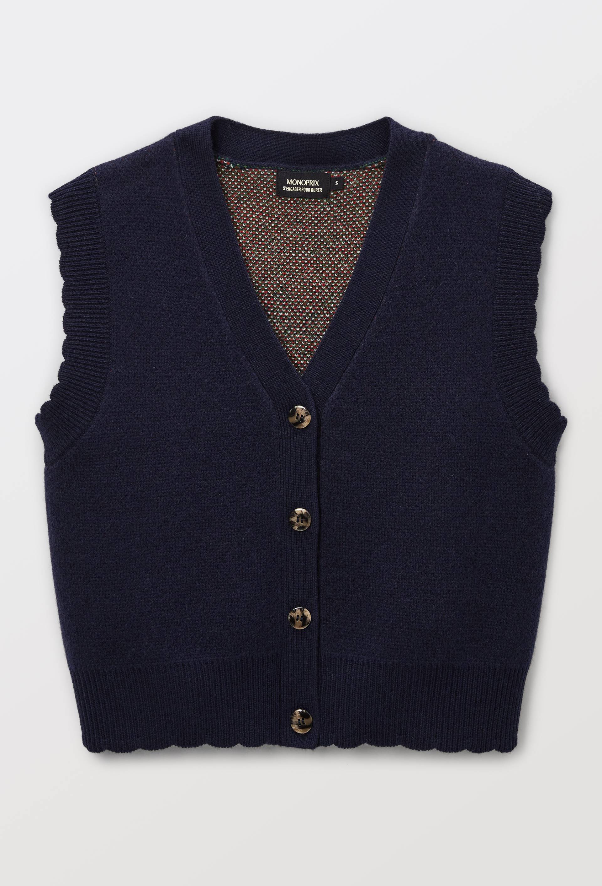 Cardigan sans manches en jacquard fantaisie en laine, Bleu fonc&eacute;, large image number 2.0