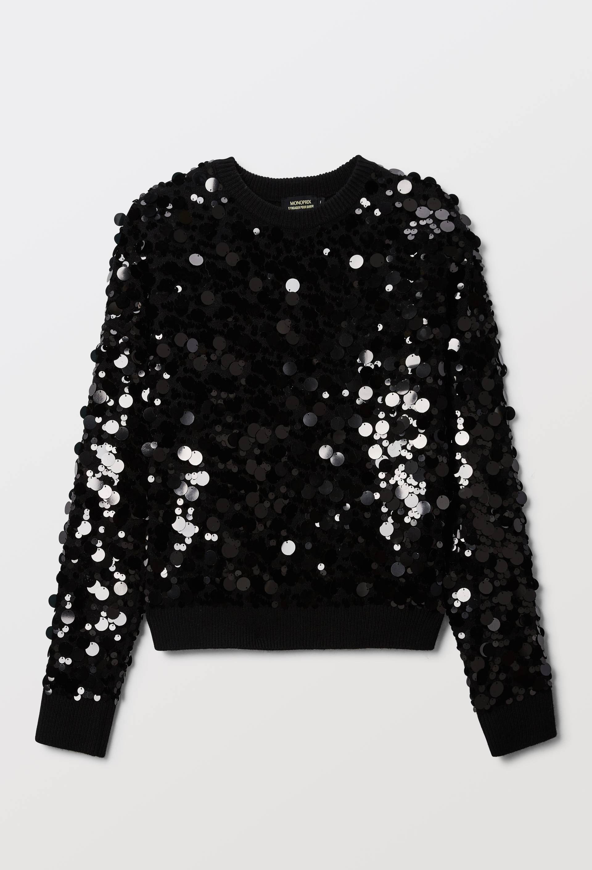 Pull manches longues &agrave; sequins, Noir, large image number 2