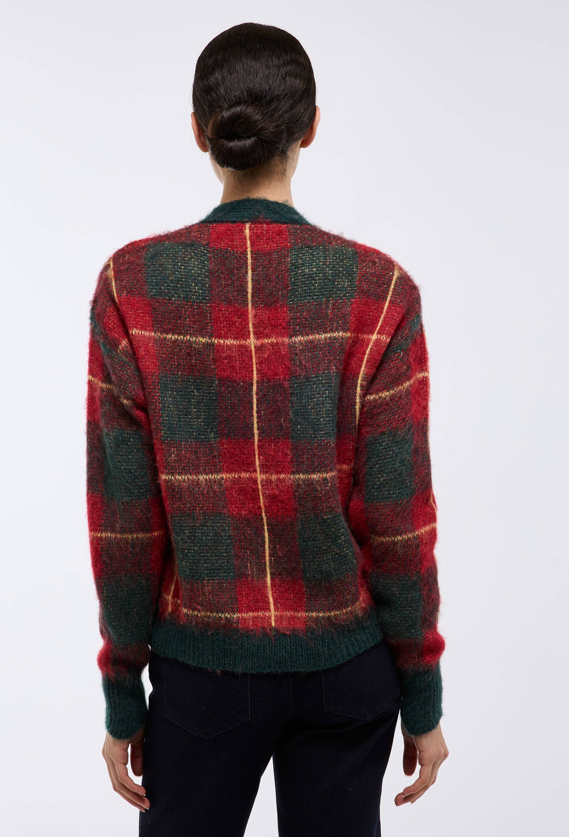 Cardigan manches longues &agrave; carreaux, Rouge, large image number 1