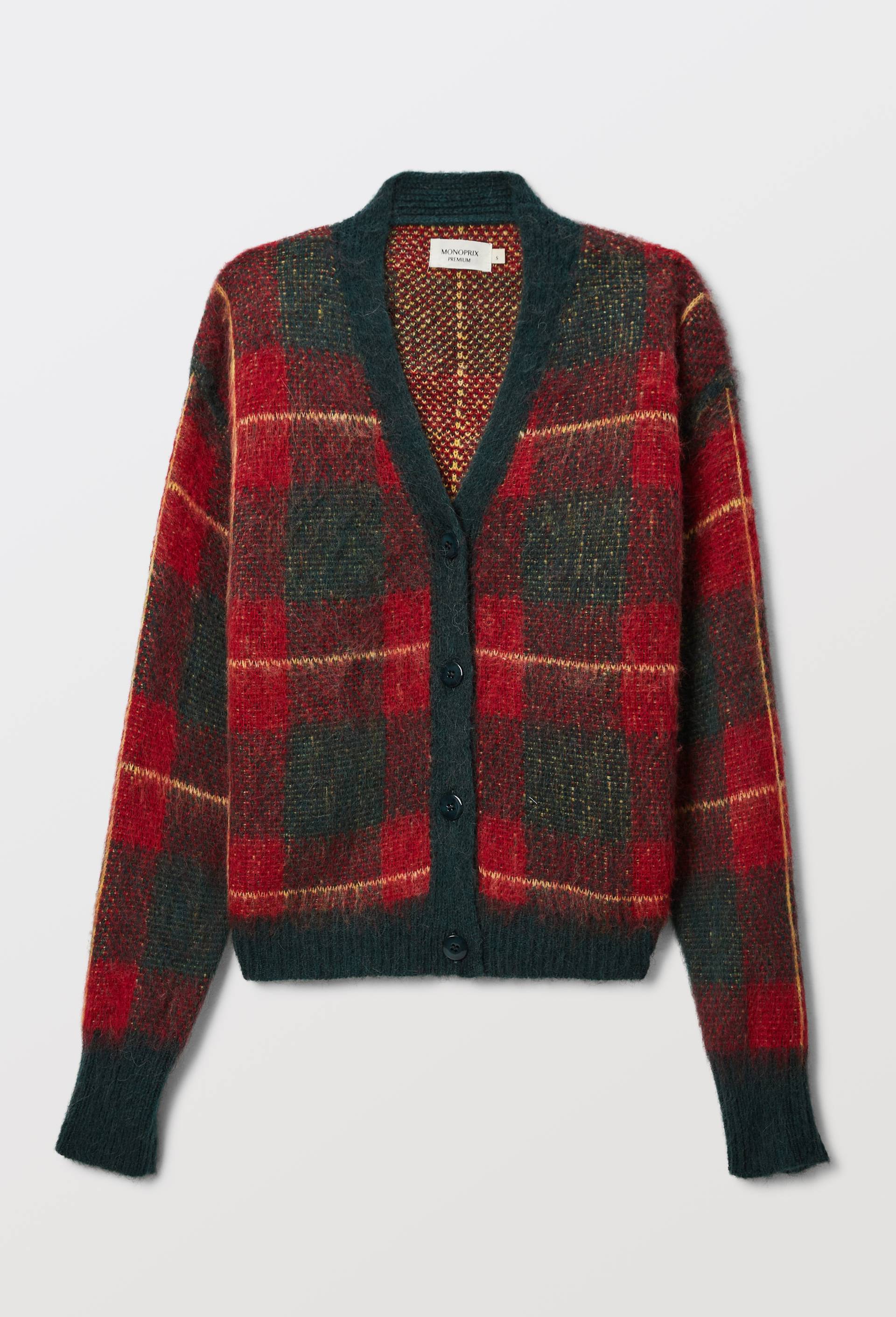 Cardigan manches longues &agrave; carreaux, Rouge, large image number 2