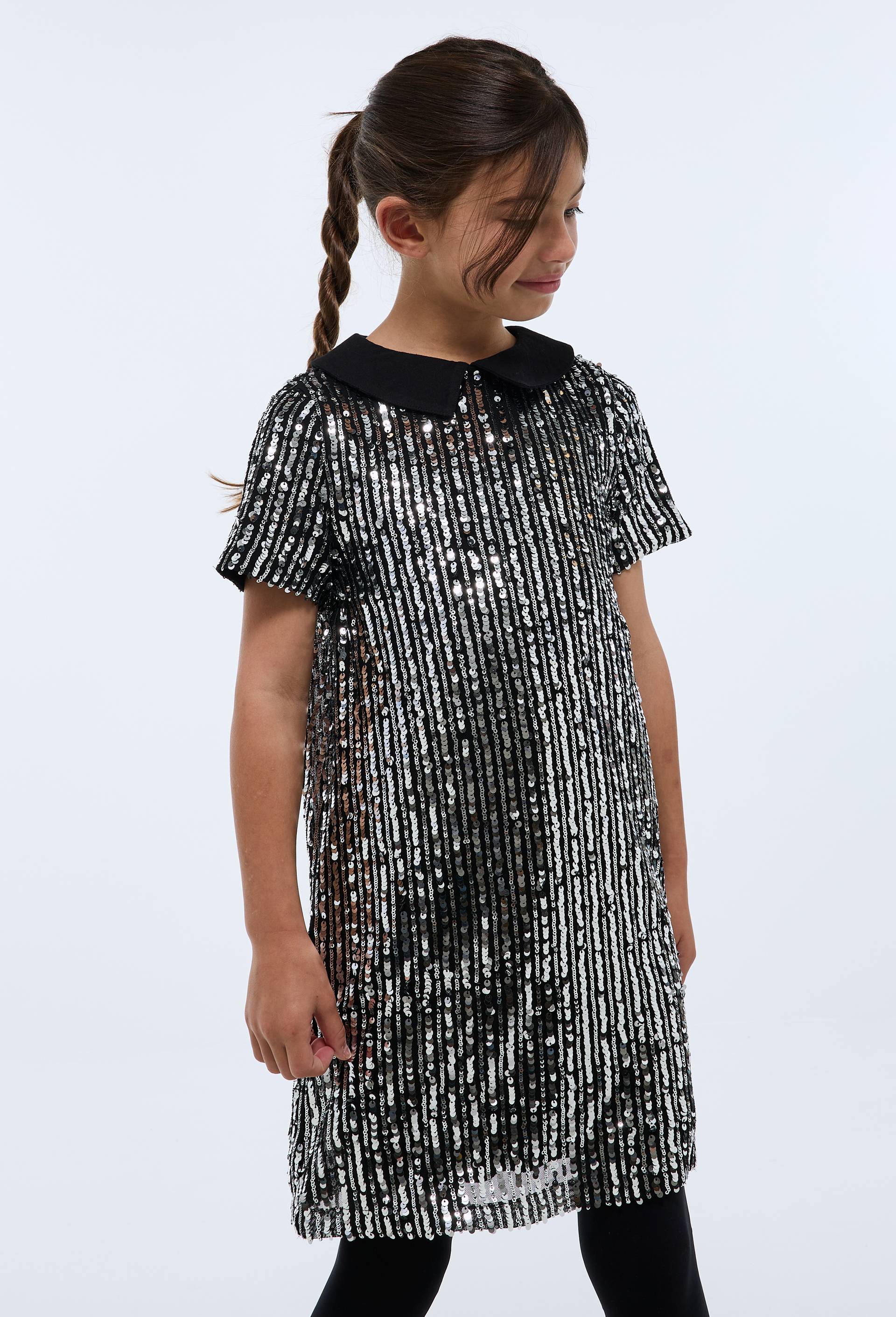 Robe courte &agrave; sequins, Argent, large image number 1.0