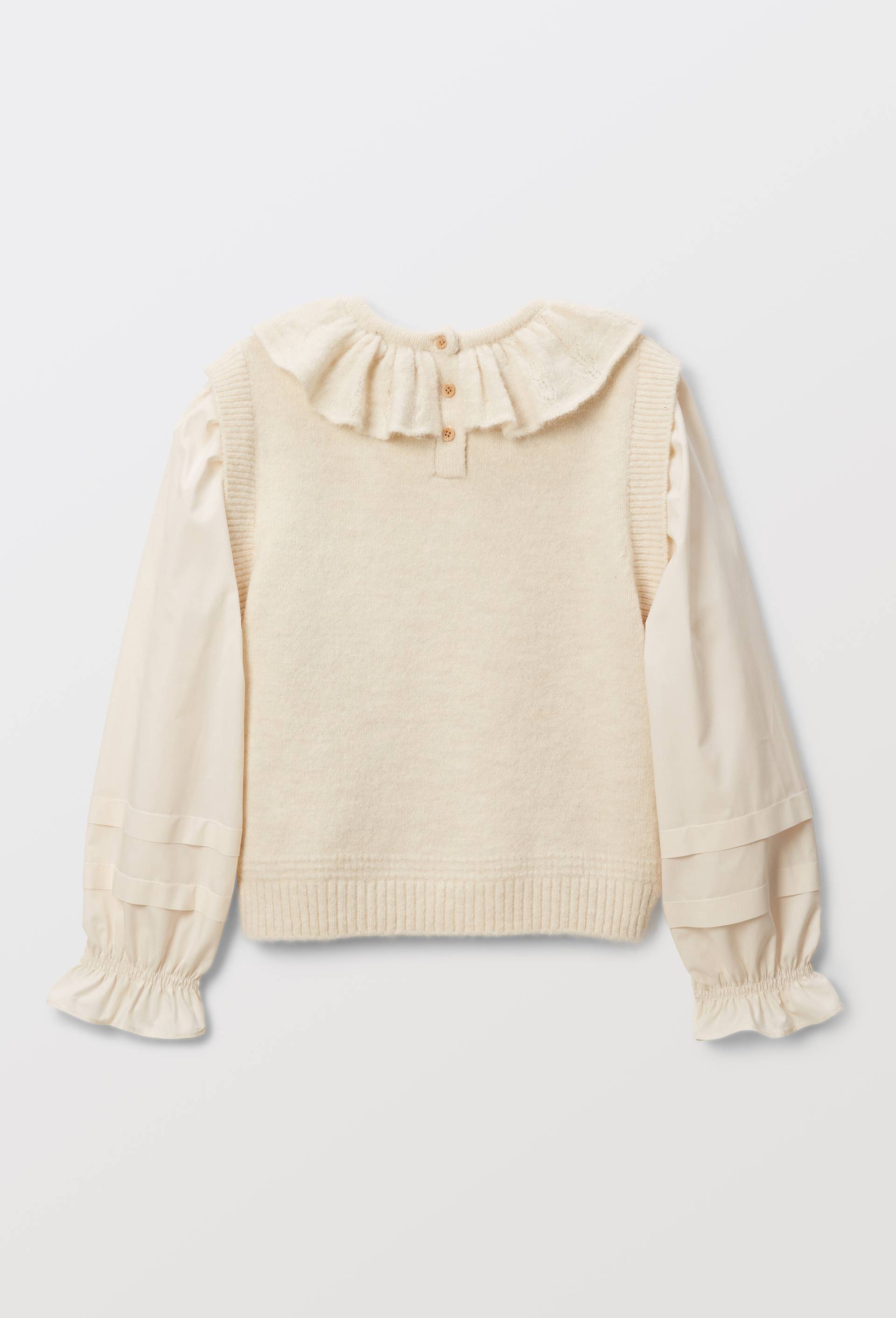 Pull bi-mati&egrave;re brod&eacute; contenant de la laine, Beige clair, large image number 3.0