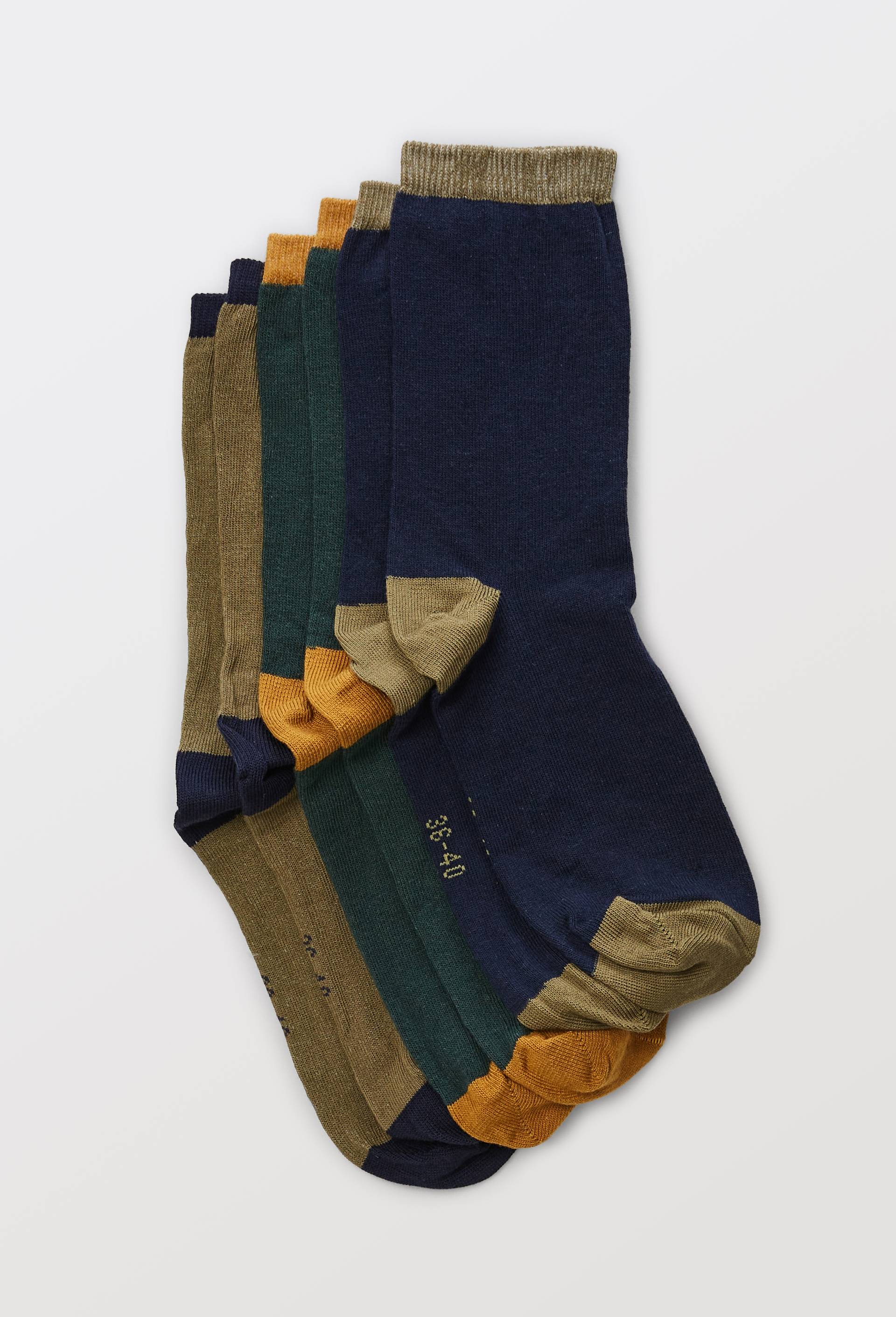 Lot de 3 paires de chaussettes bicolores contenant de coton BIO, Vert fonc&eacute;, large image number 0