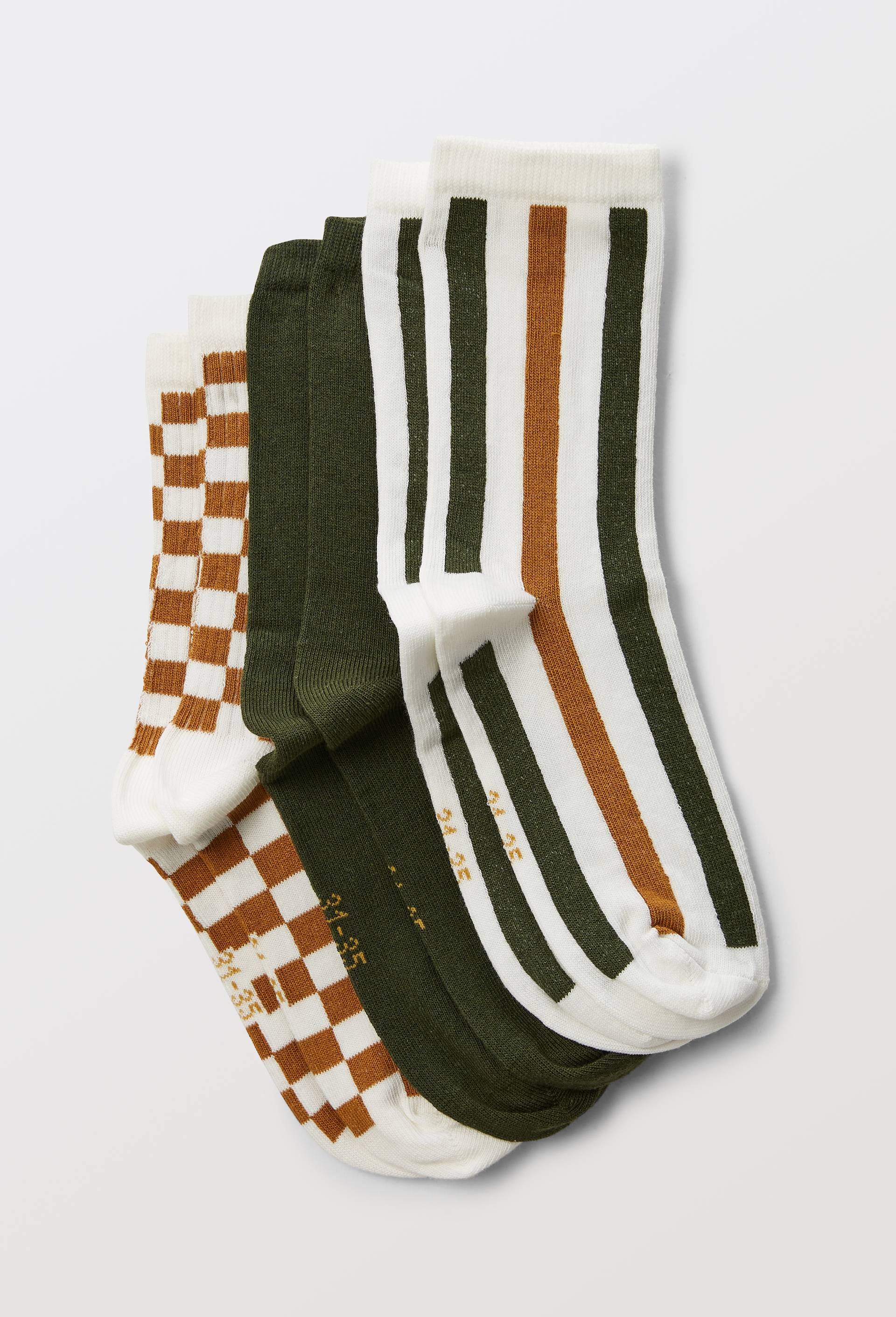 Lot de 3 paires de chaussettes ray&eacute;es contenant du coton BIO, Vert, large image number 1