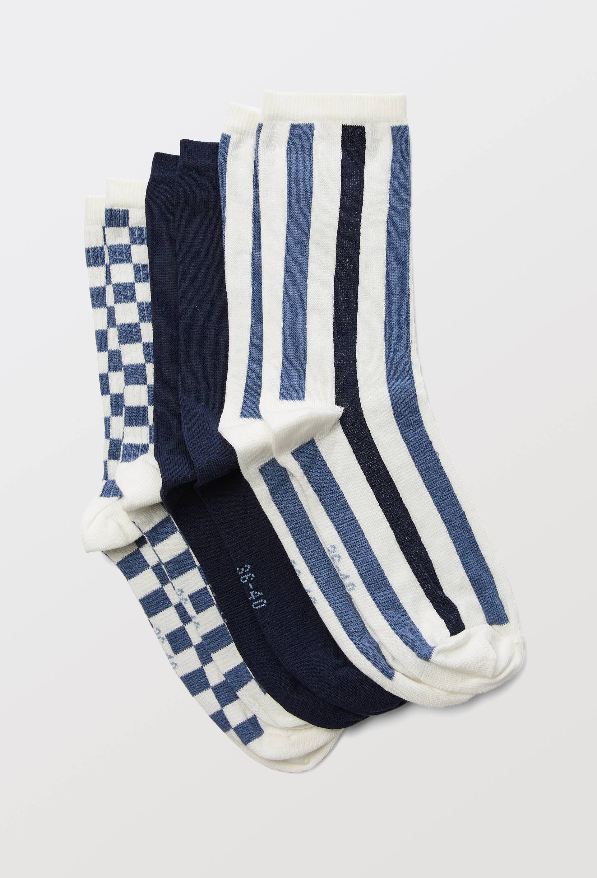 Lot de 3 paires de chaussettes ray&eacute;es contenant du coton BIO, Bleu clair, swatch image