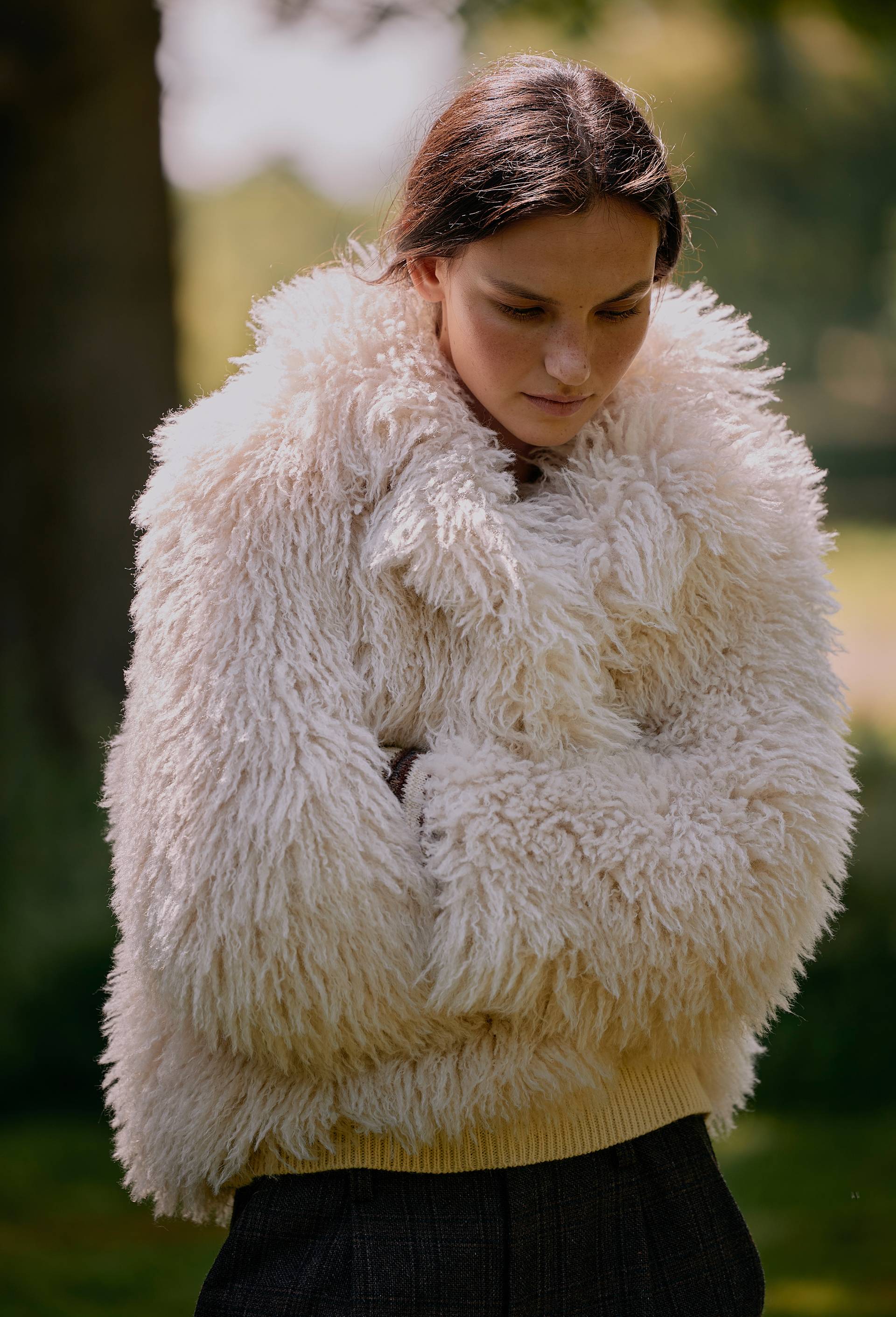 Manteau court en fausse fourrure à poil long ECRU pour femme MONOPRIX