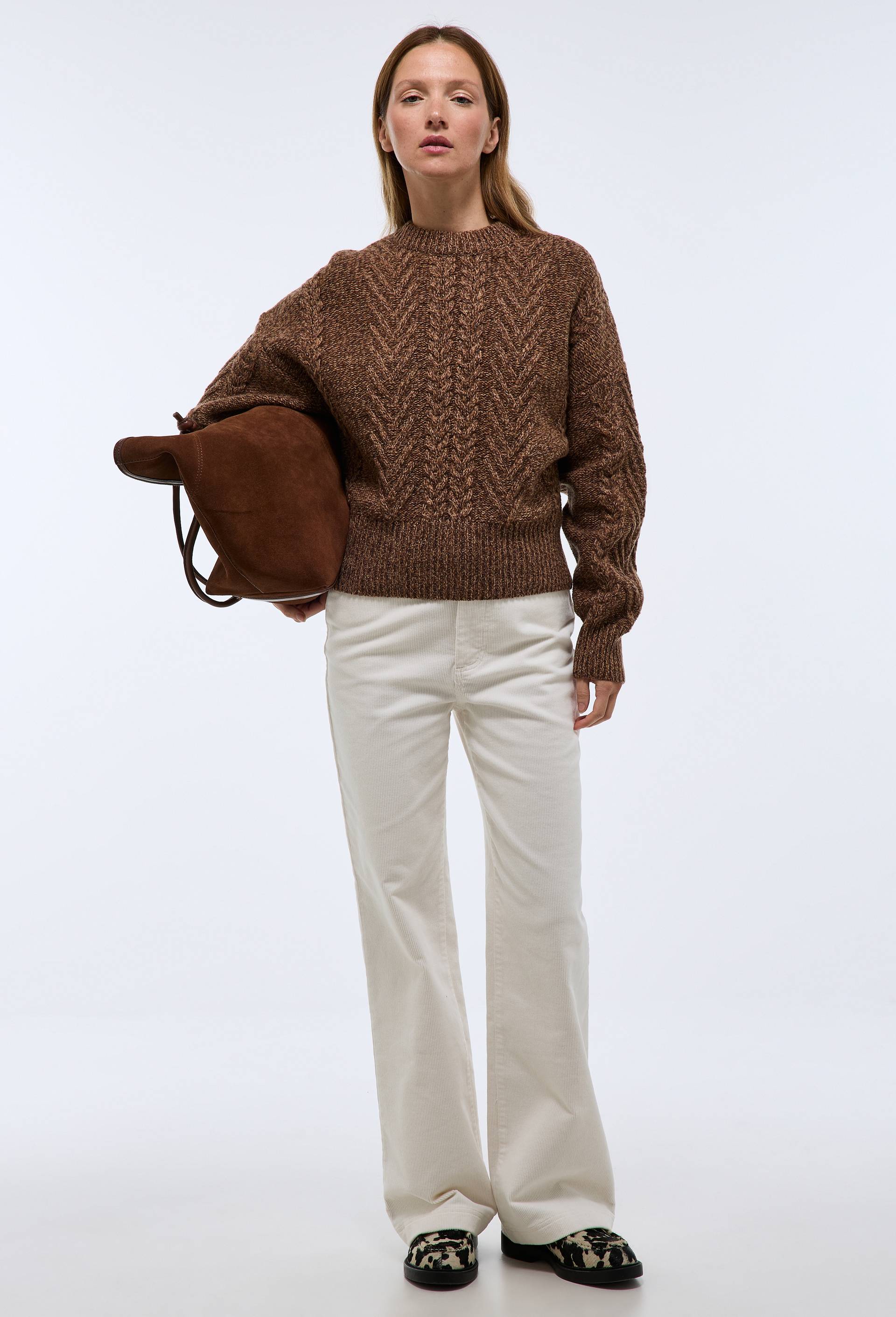 Pantalon large en velours, Ecru, large image number 0.0