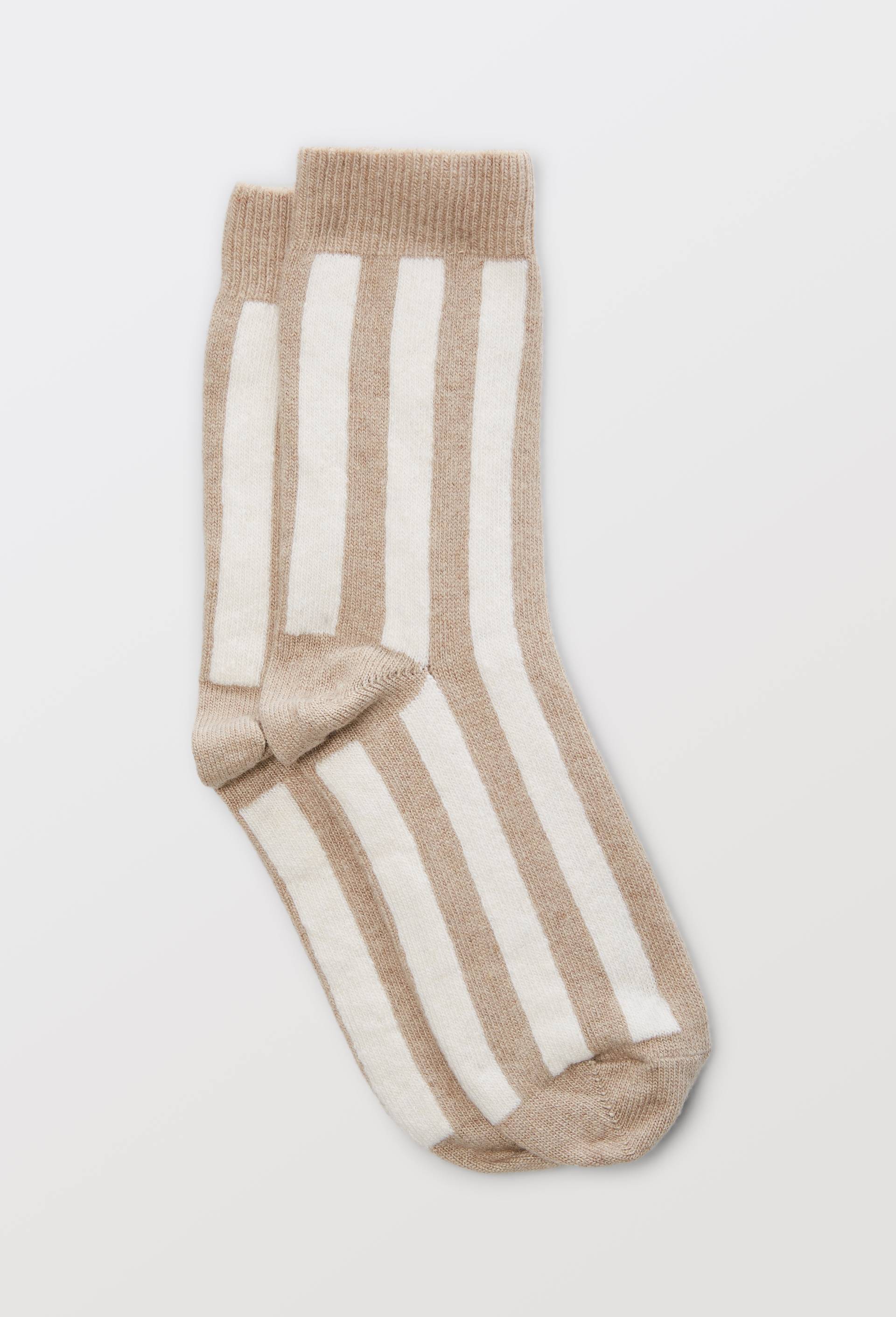 Paire de chaussettes fantaisie ray&eacute;e contenant du cachemire MONOPRIX, Beige, large image number 1.0