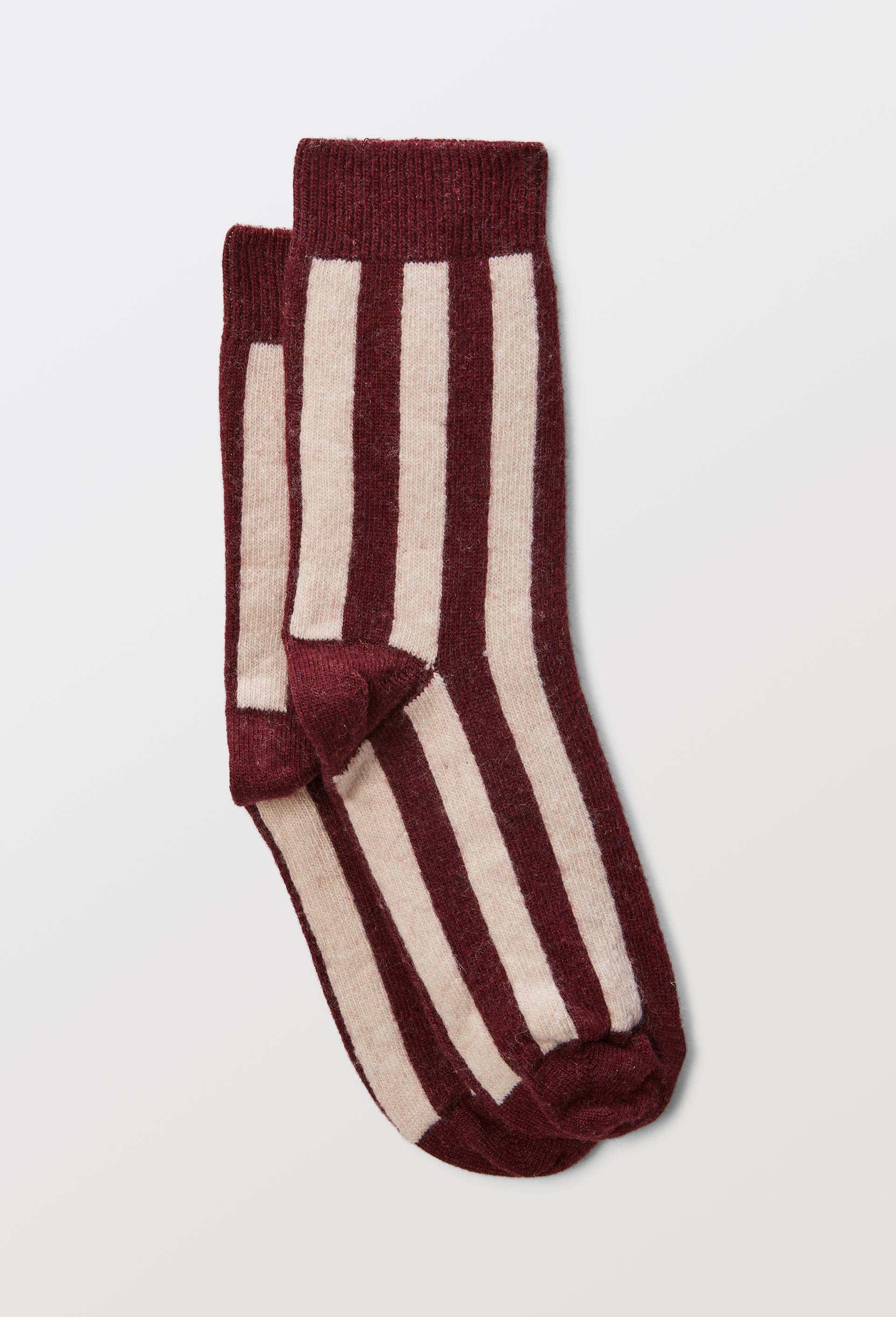 Paire de chaussettes fantaisie ray&eacute;e contenant du cachemire MONOPRIX, Rouge fonc&eacute;, large image number 0