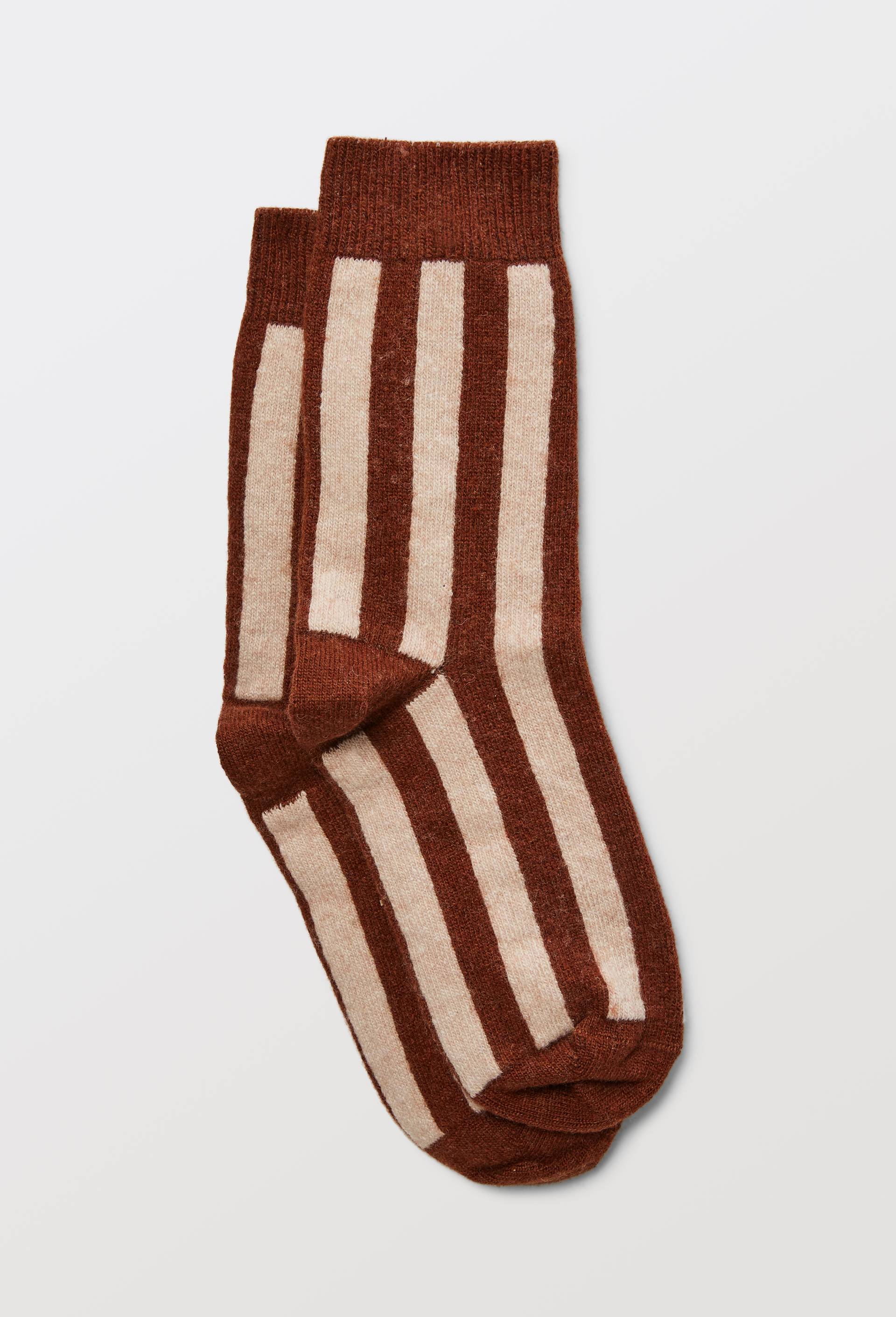 Paire de chaussettes fantaisie ray&eacute;e contenant du cachemire MONOPRIX, Brun, large image number 0.0