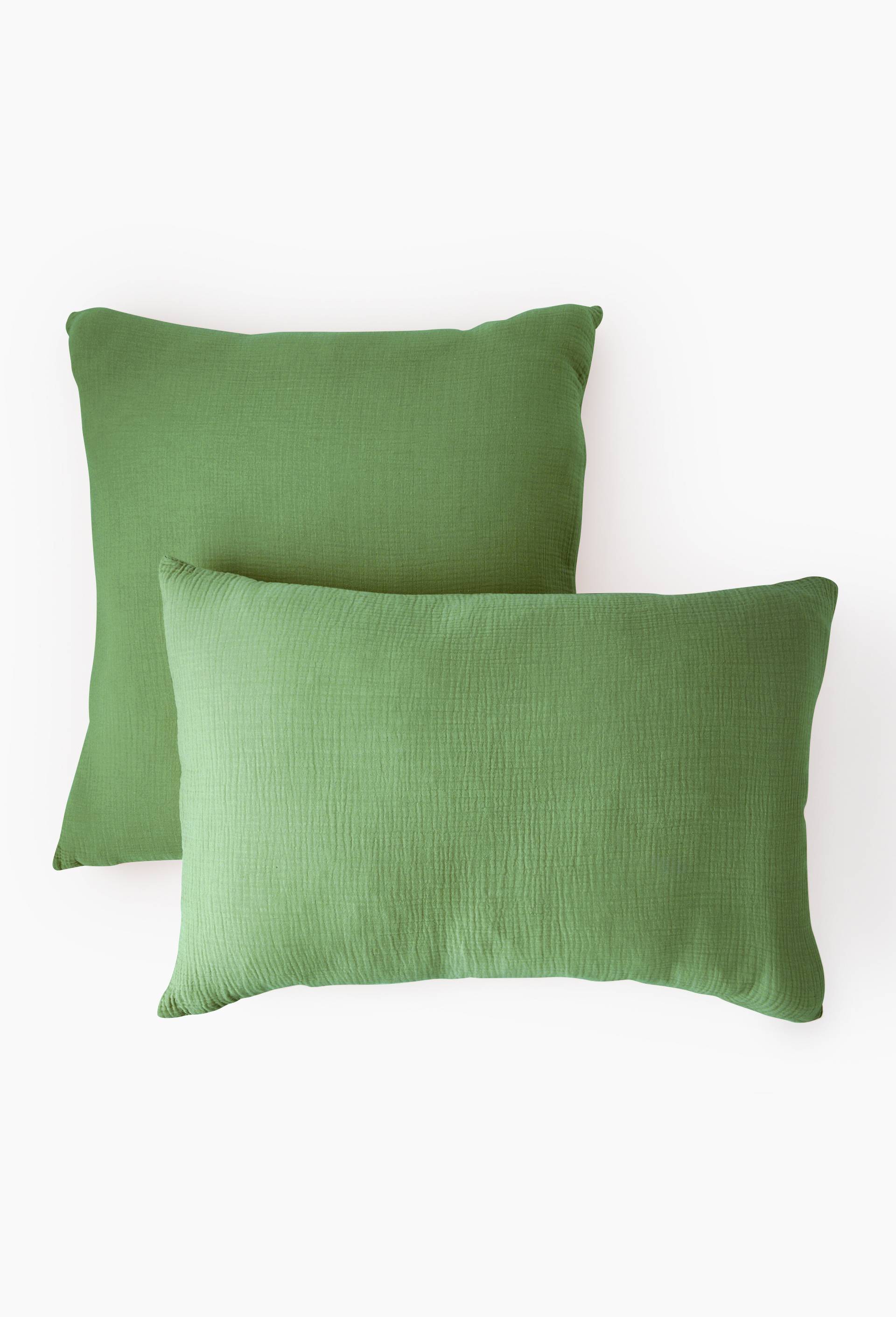 Taie d'oreiller carr&eacute;e unie, 63x63cm, 100% coton bio GOTS, Vert, large image number 1.0