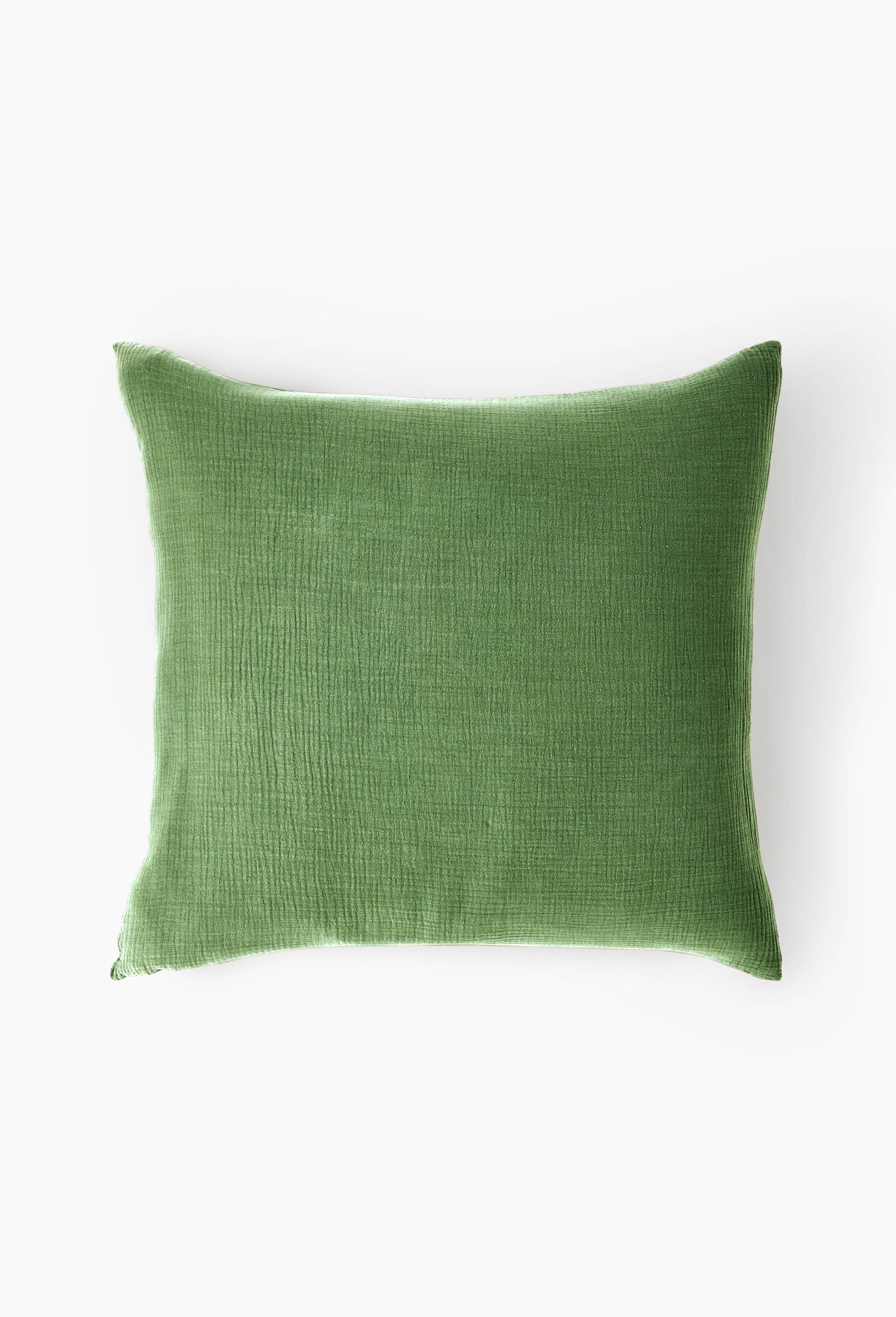 Taie d'oreiller carr&eacute;e unie, 63x63cm, 100% coton bio GOTS, Vert, large image number 2