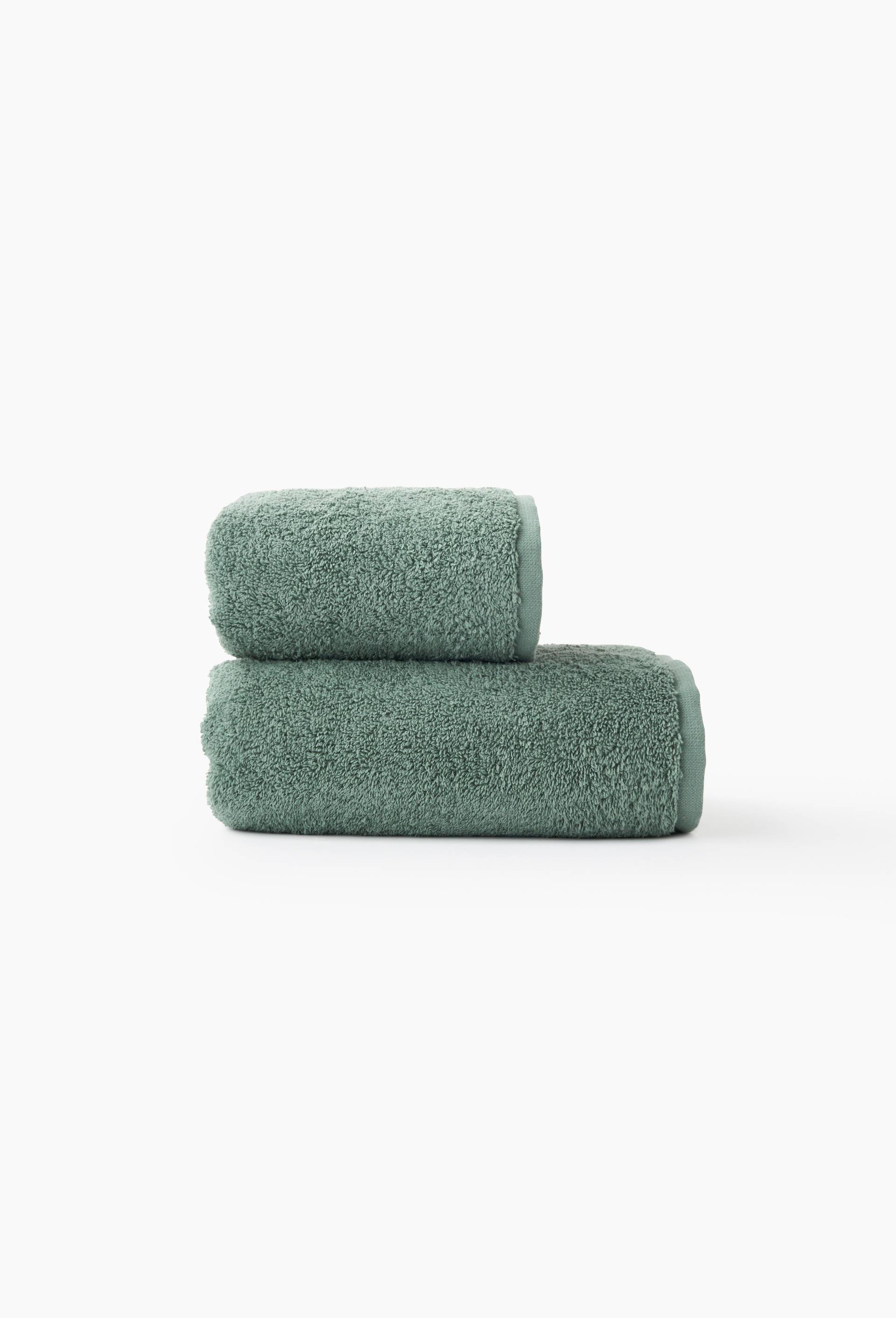 Lot serviette et drap de bain, 50x90cm et 70x130cm, 100% coton bio GOTS, Vert, large image number 0