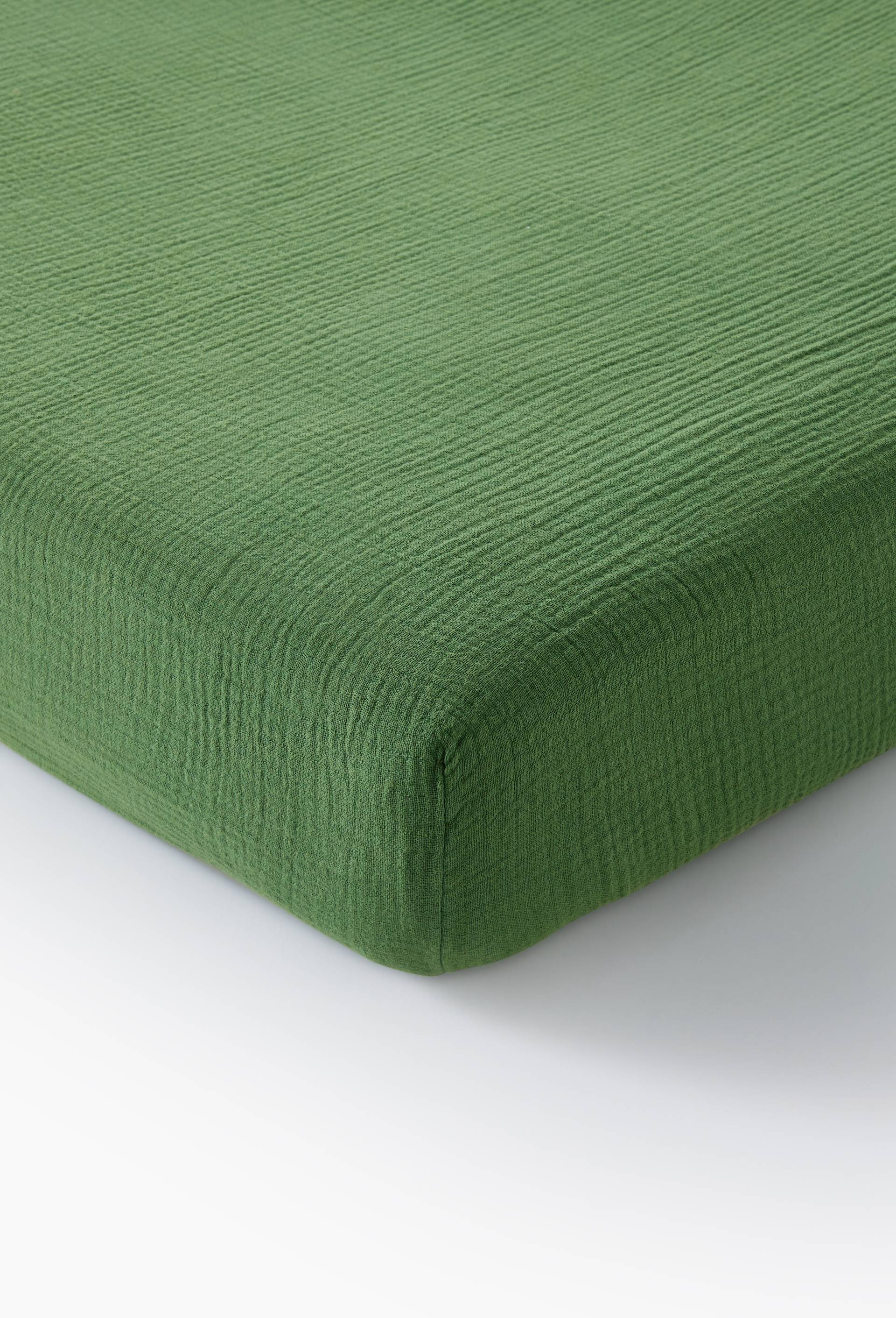 Drap housse en gaze de coton, 160x200cm, 100% coton bio GOTS, Vert, large image number 0.0