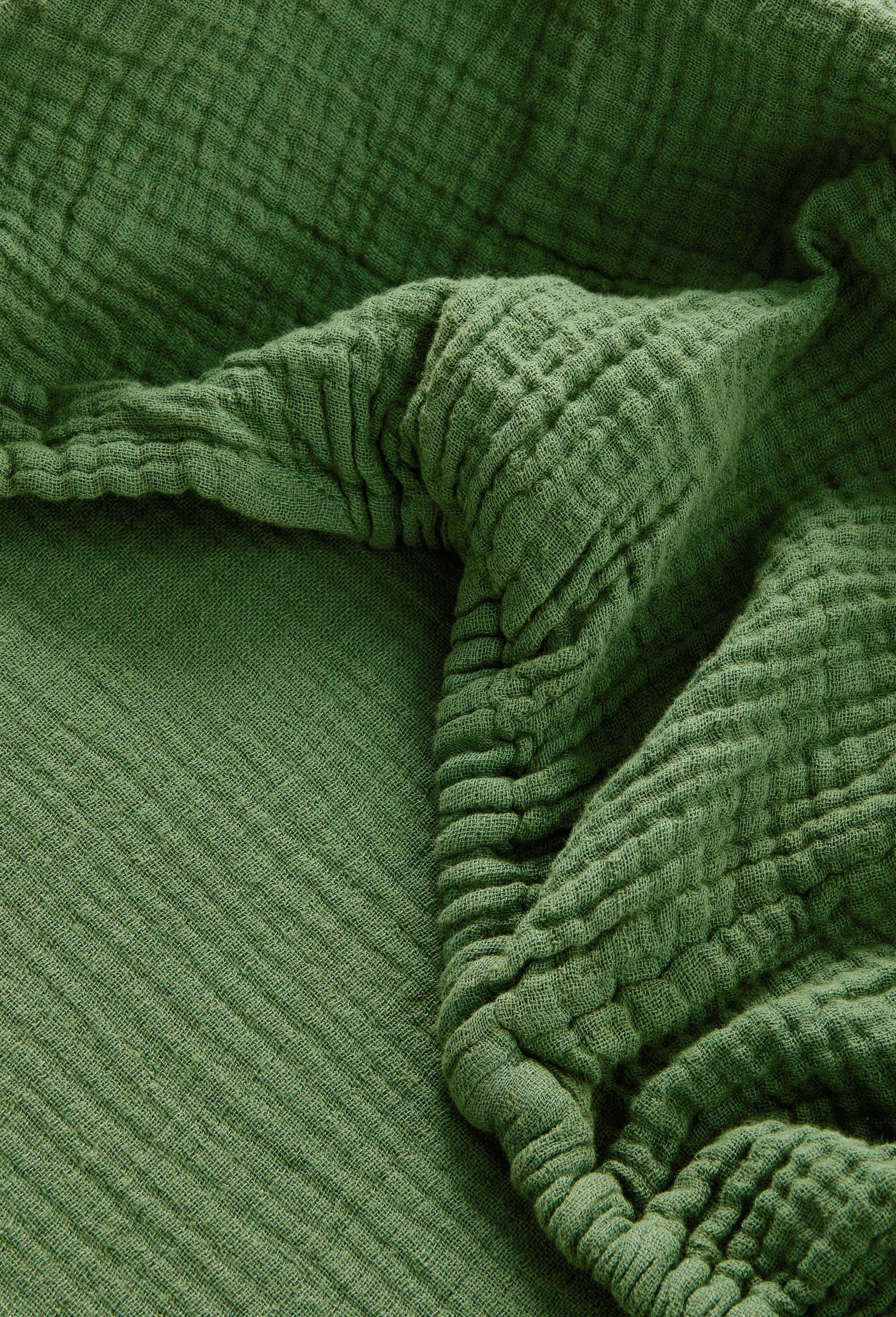 Drap housse en gaze de coton, 160x200cm, 100% coton bio GOTS, Vert, large image number 1