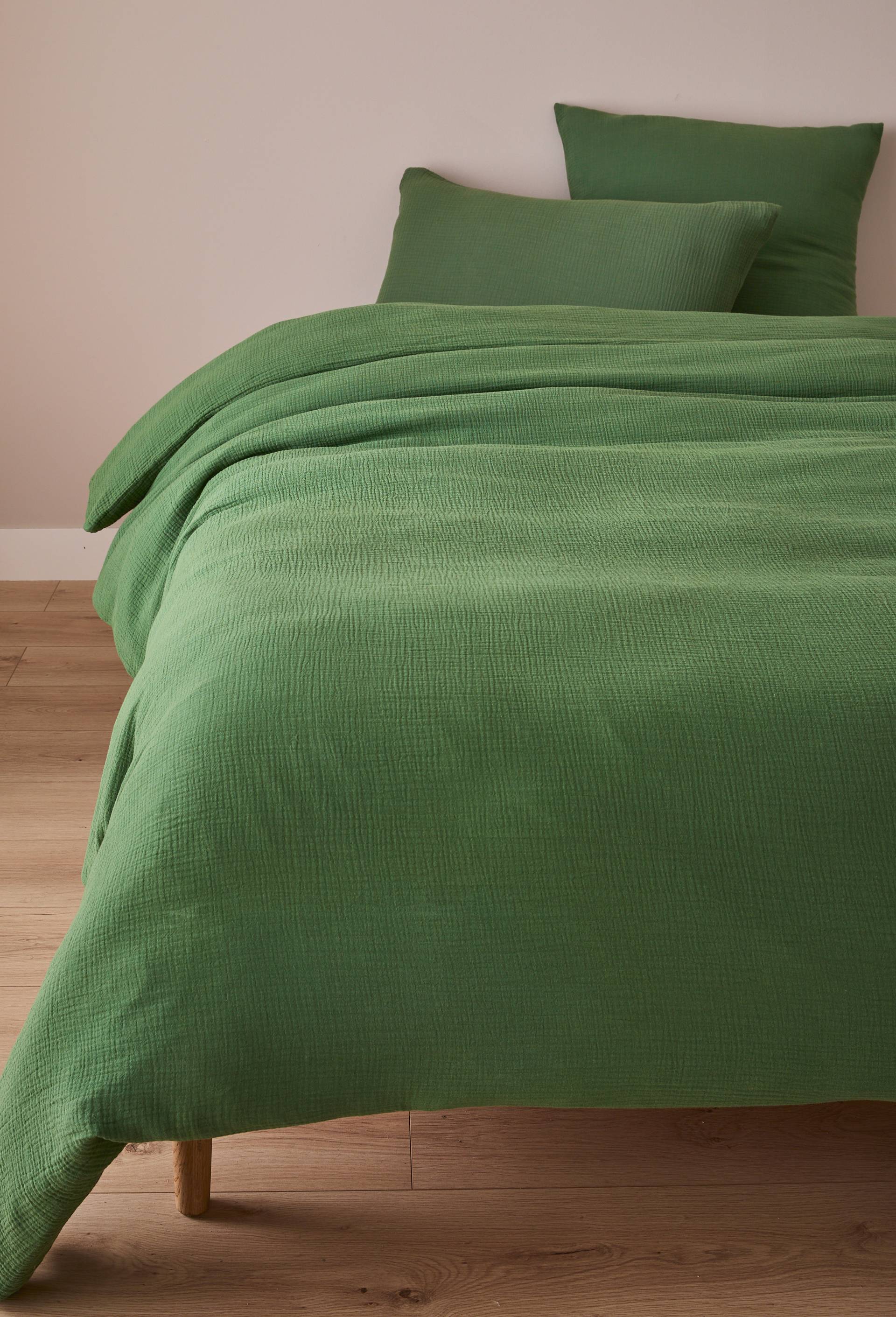 Housse de couette gaze de coton unie, 240x220cm,  100% coton bio GOTS, Vert, large image number 0