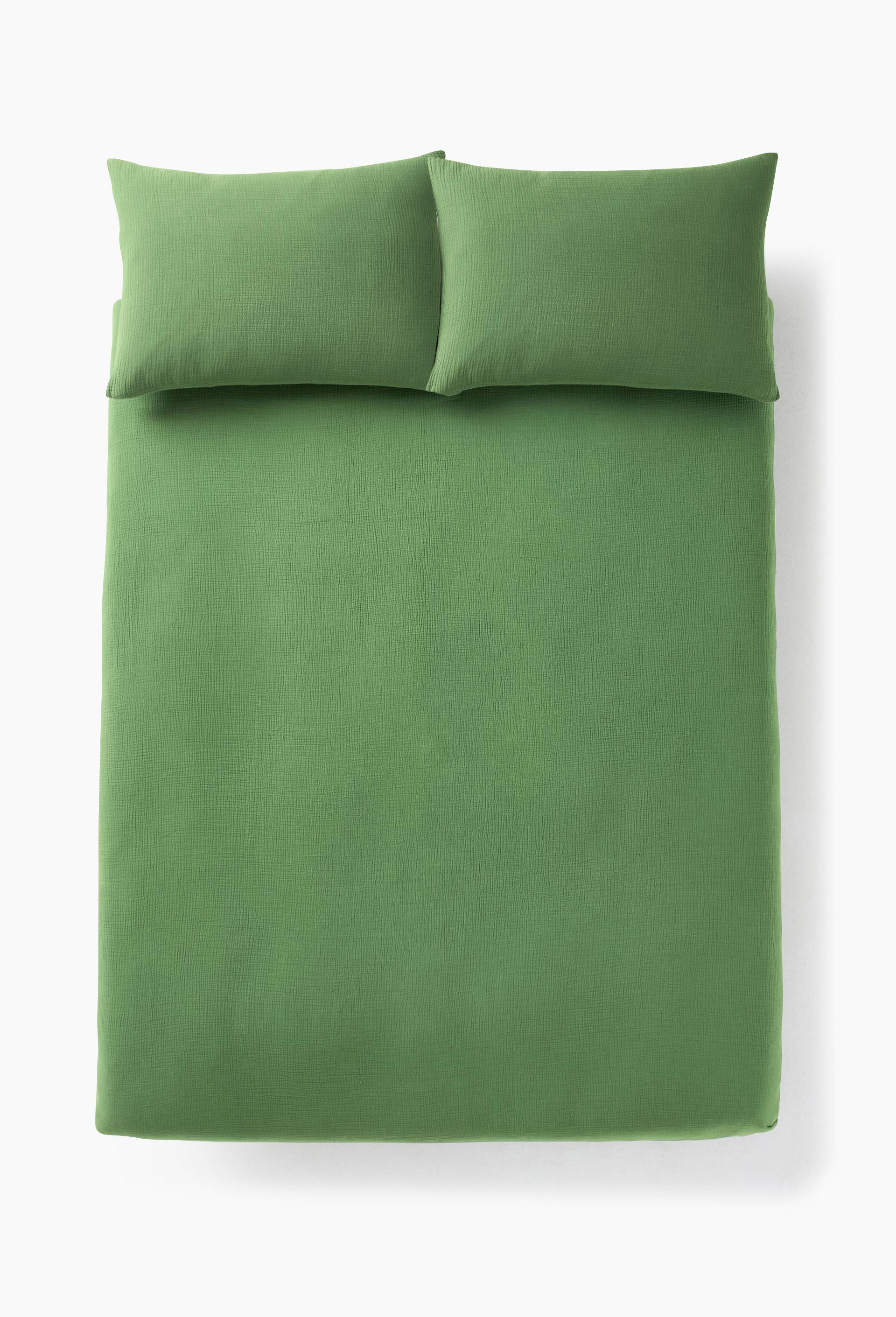 Housse de couette gaze de coton unie, 240x220cm,  100% coton bio GOTS, Vert, large image number 1