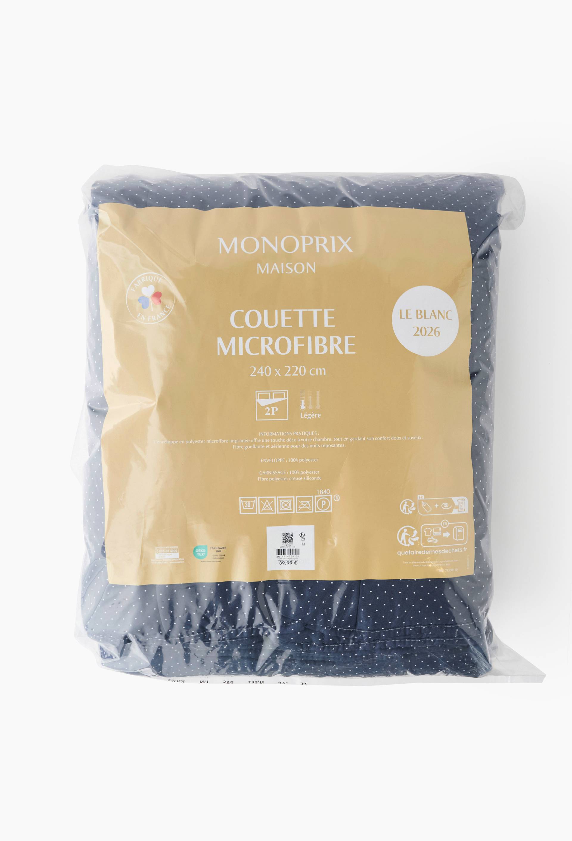 Couette microfibre 200g, enveloppe 100% polyester et garnissage 100% polyester silicon&eacute;, Bleu fonc&eacute;, large image number 5