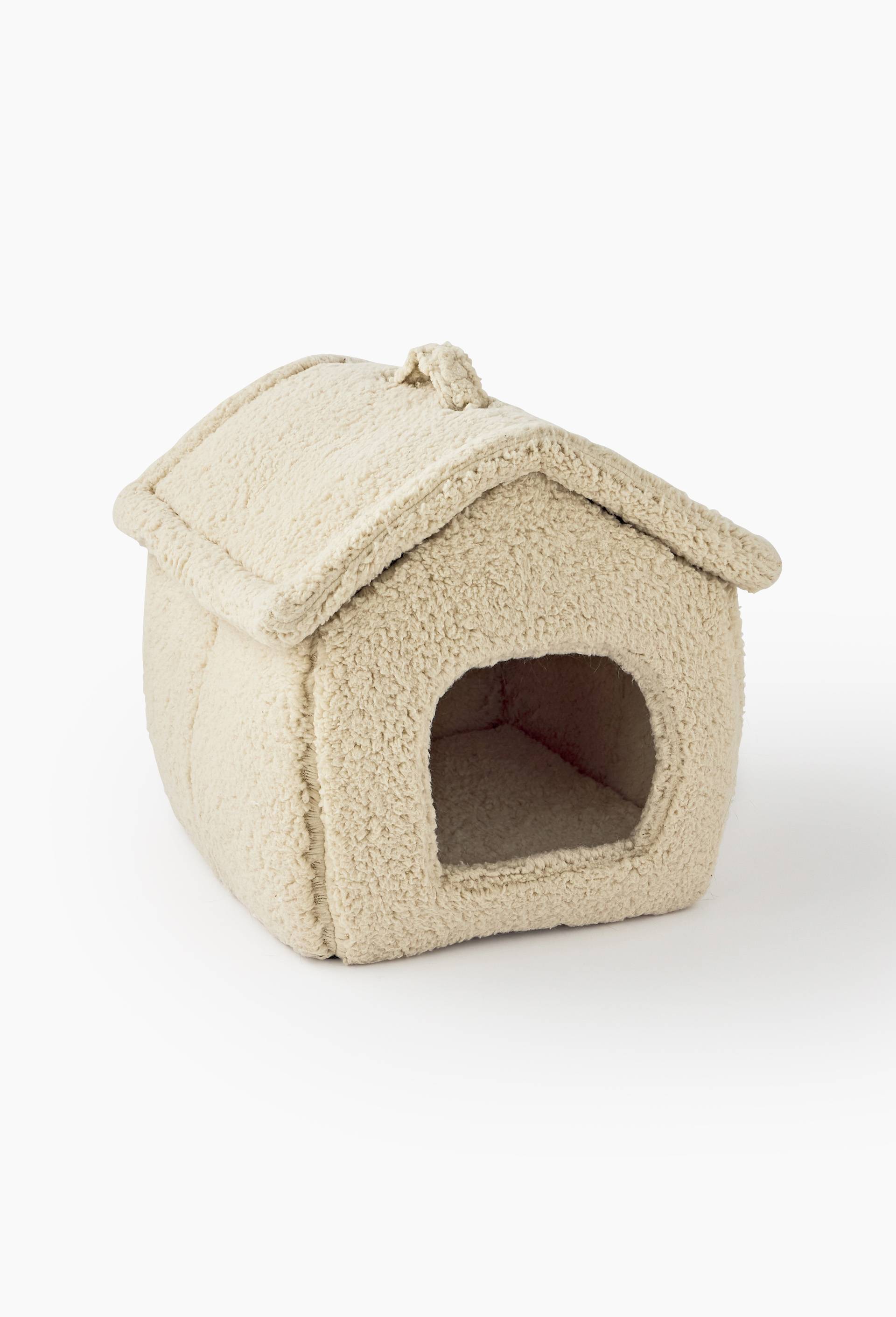 Maison pour chat effet sherpa, 42x42x37cm, en polyester, Ecru, large image number 0.0