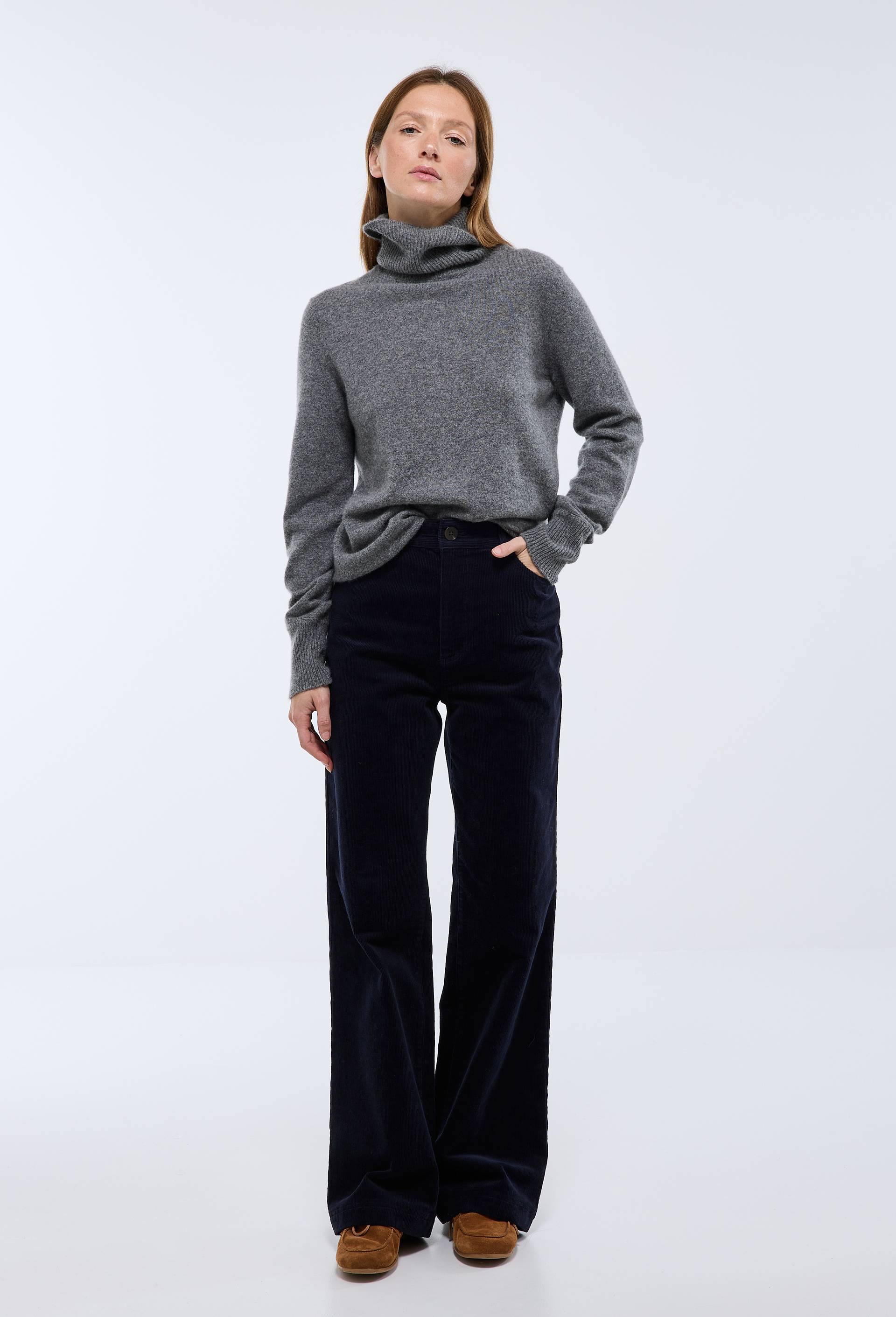 Pantalon large en velours, Bleu fonc&eacute;, swatch image
