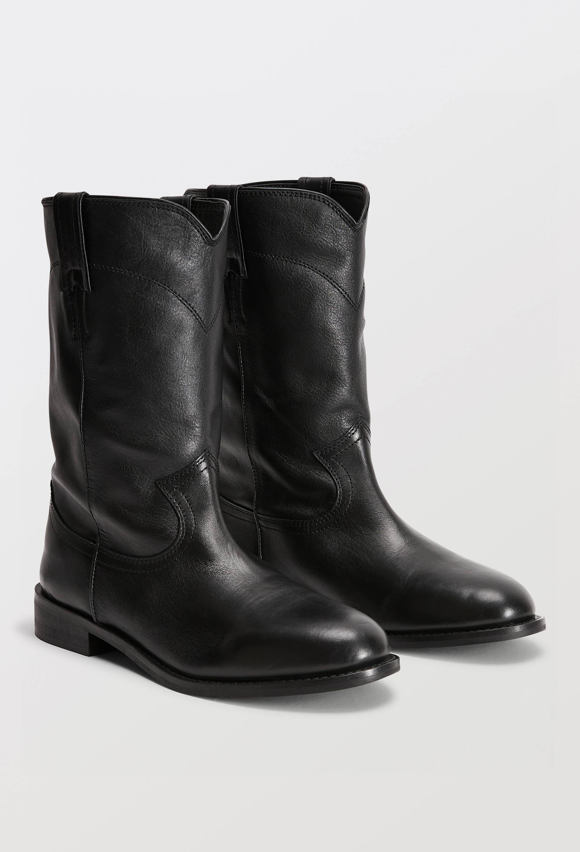 Bottes plates en cuir, Noir, swatch image