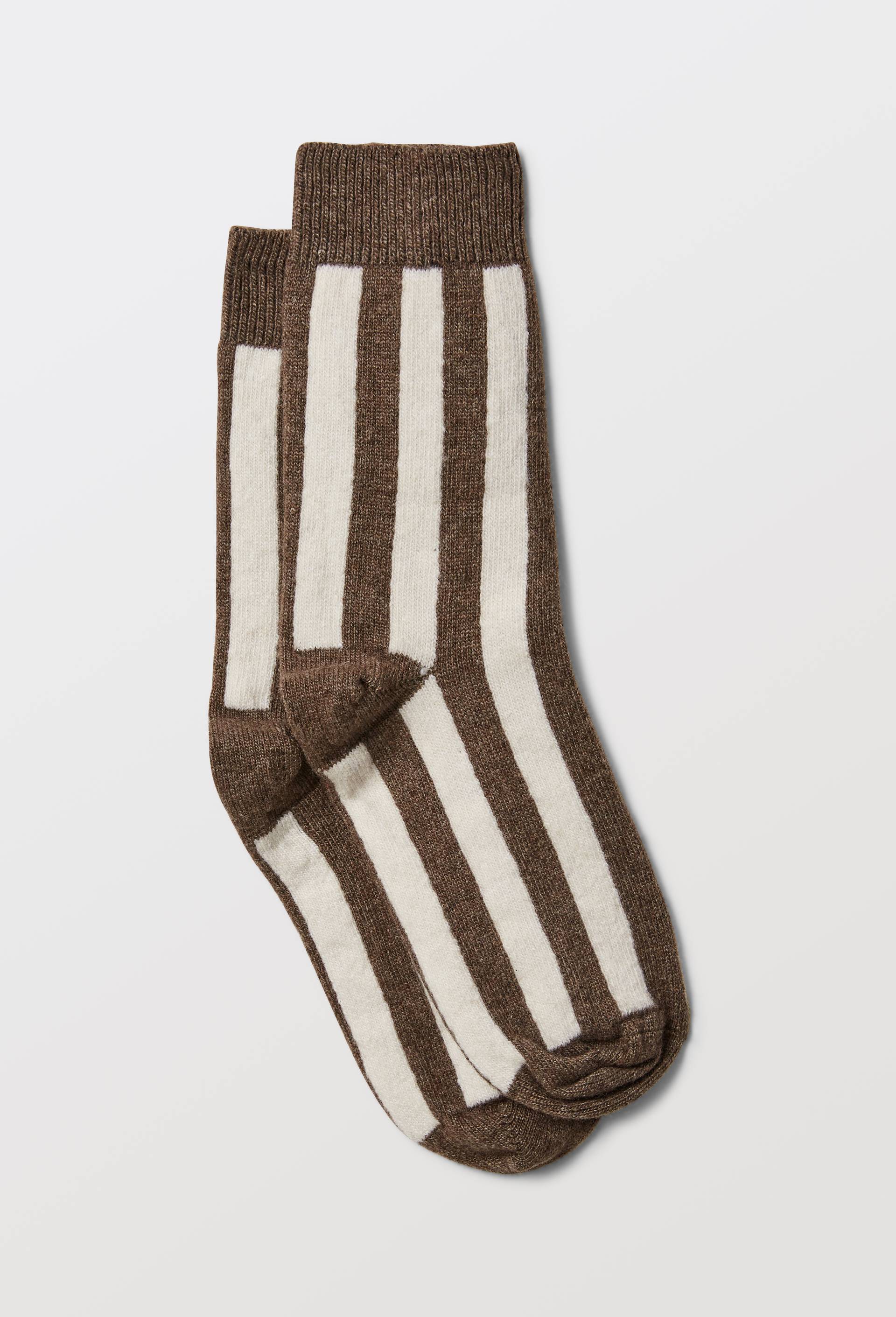 Paire de chaussettes fantaisie ray&eacute;e contenant du cachemire MONOPRIX, Brun clair, large image number 1.0